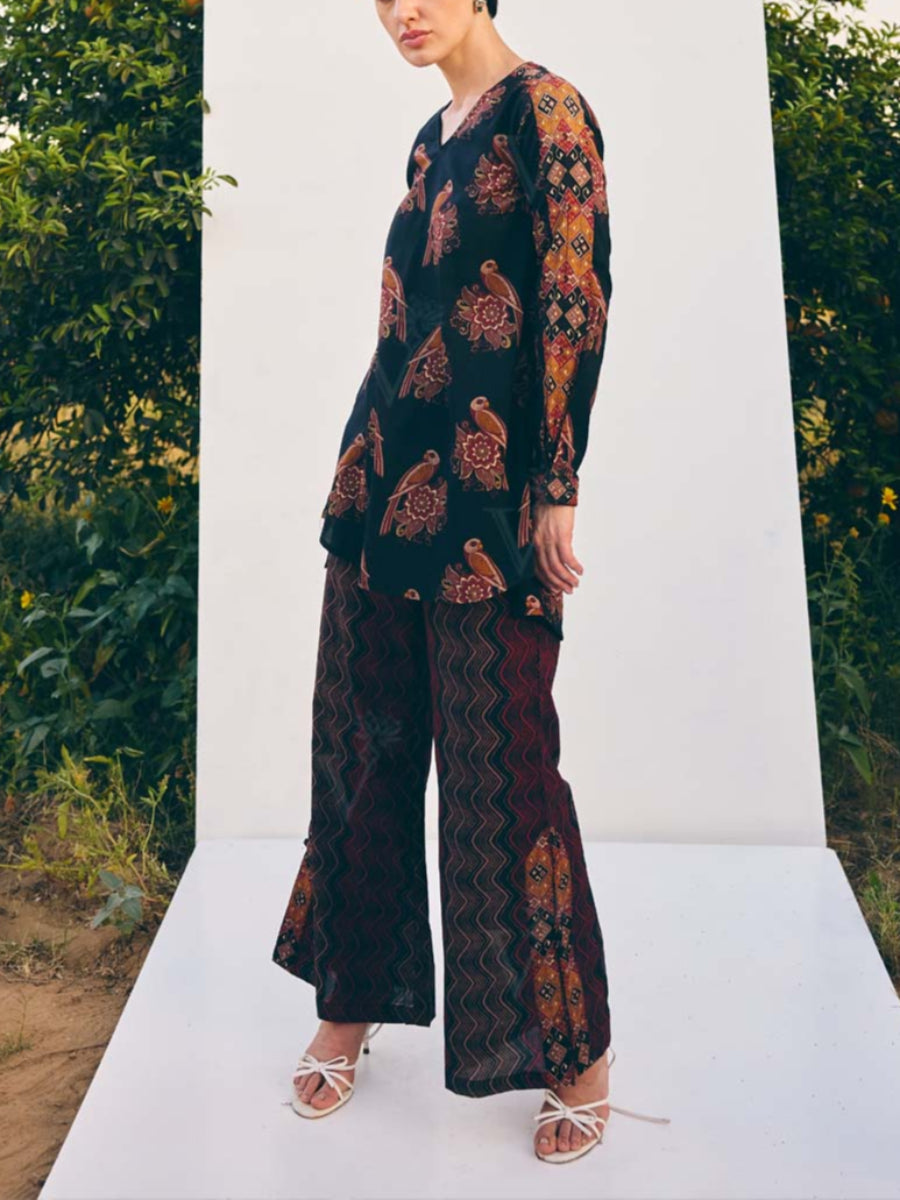 Black Cotton Printed Co Ord Set