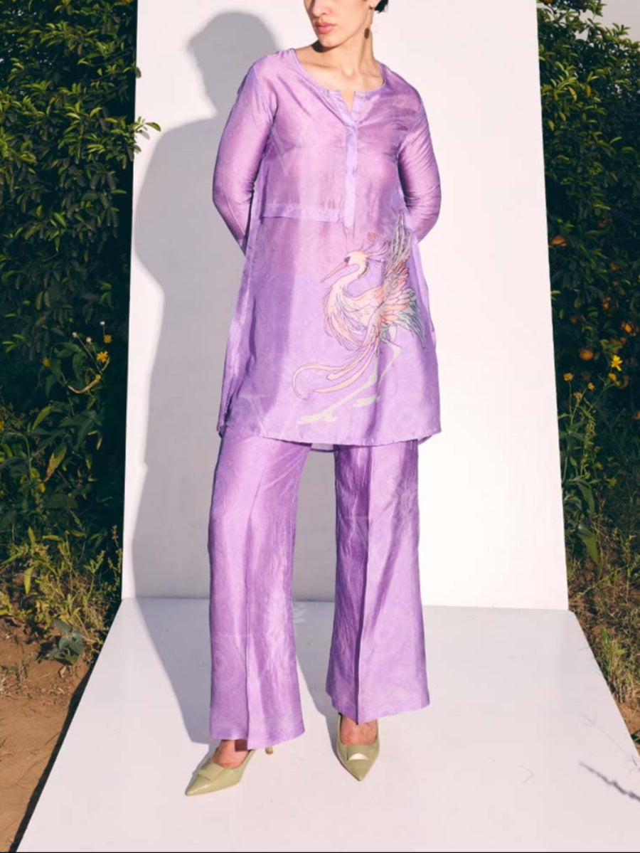Lavender Vasansi Silk Printed Co Ord Set