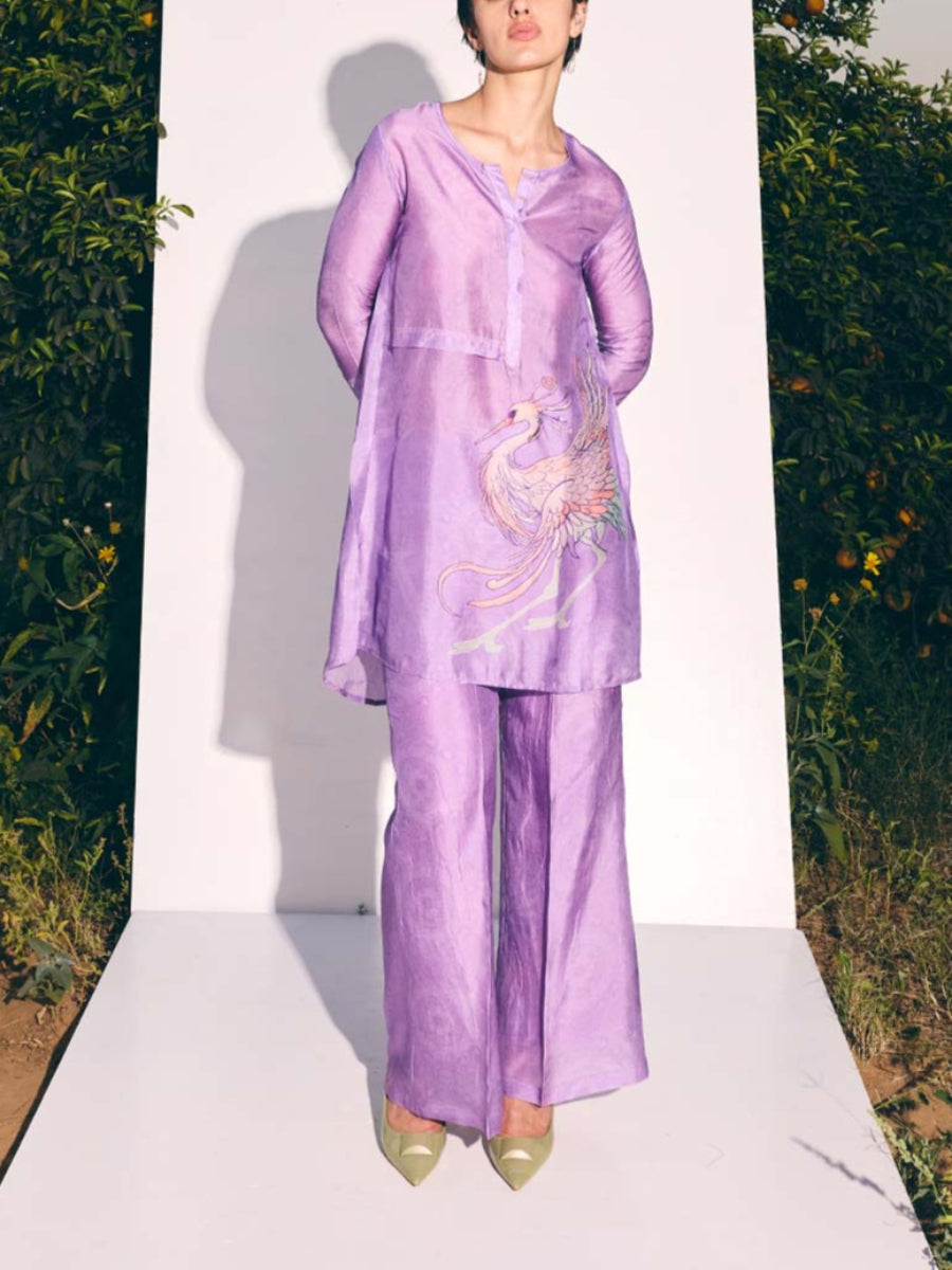 Lavender Vasansi Silk Printed Co Ord Set