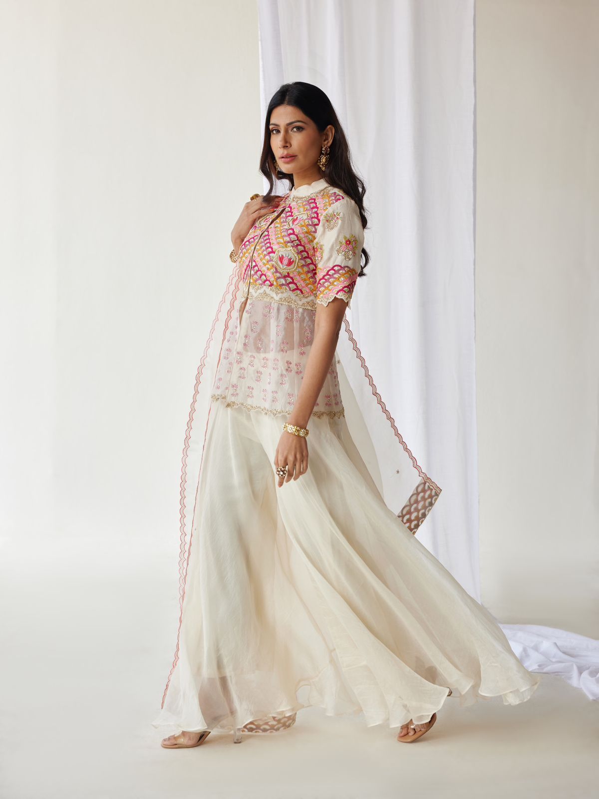 Resham embroidered peplum sharara and dupatta set