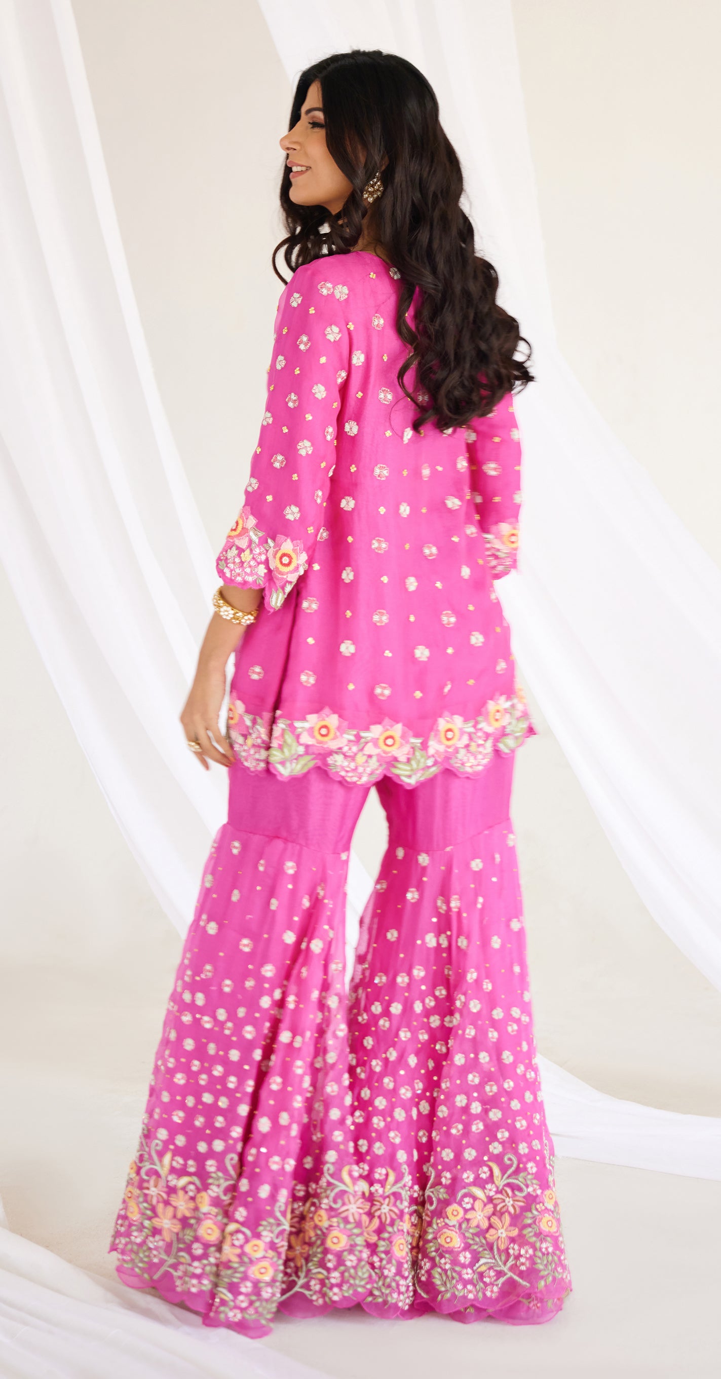 Fuchsia pink Kurta Sharara and Dupatta Set