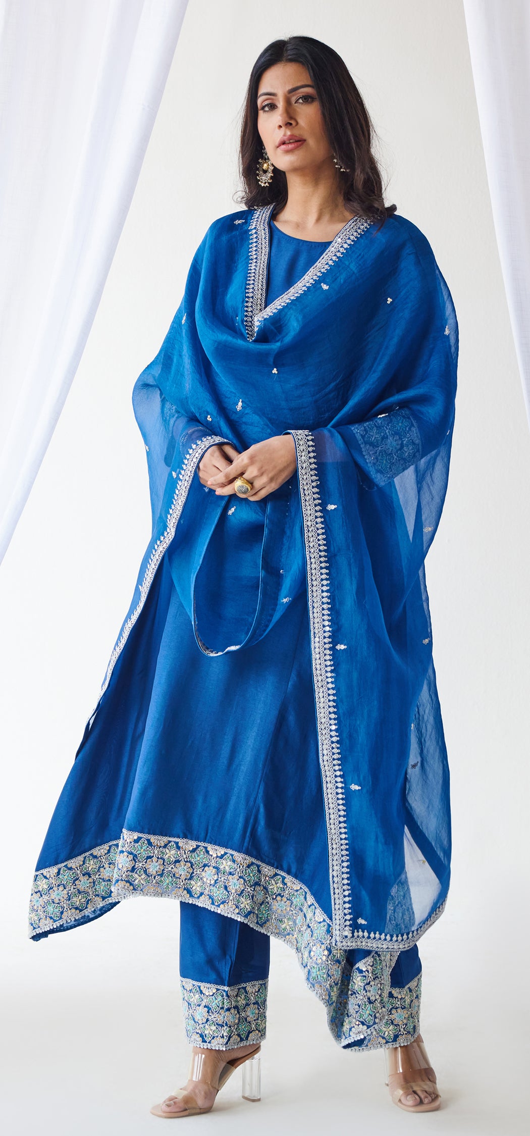 Midnight blue kurta pant and dupatta set