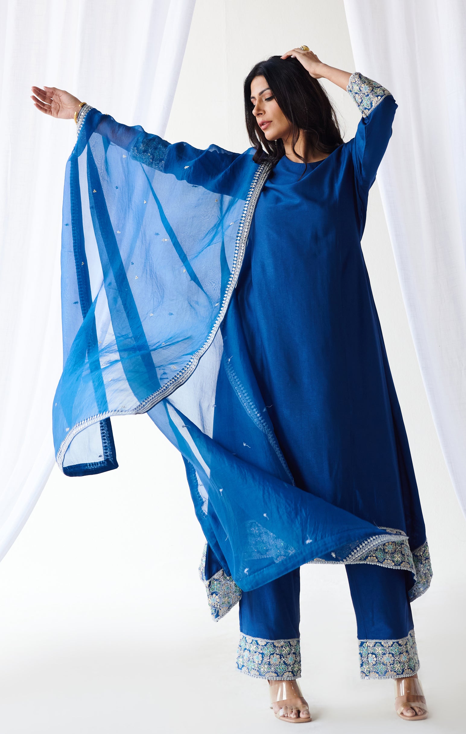 Midnight blue kurta pant and dupatta set