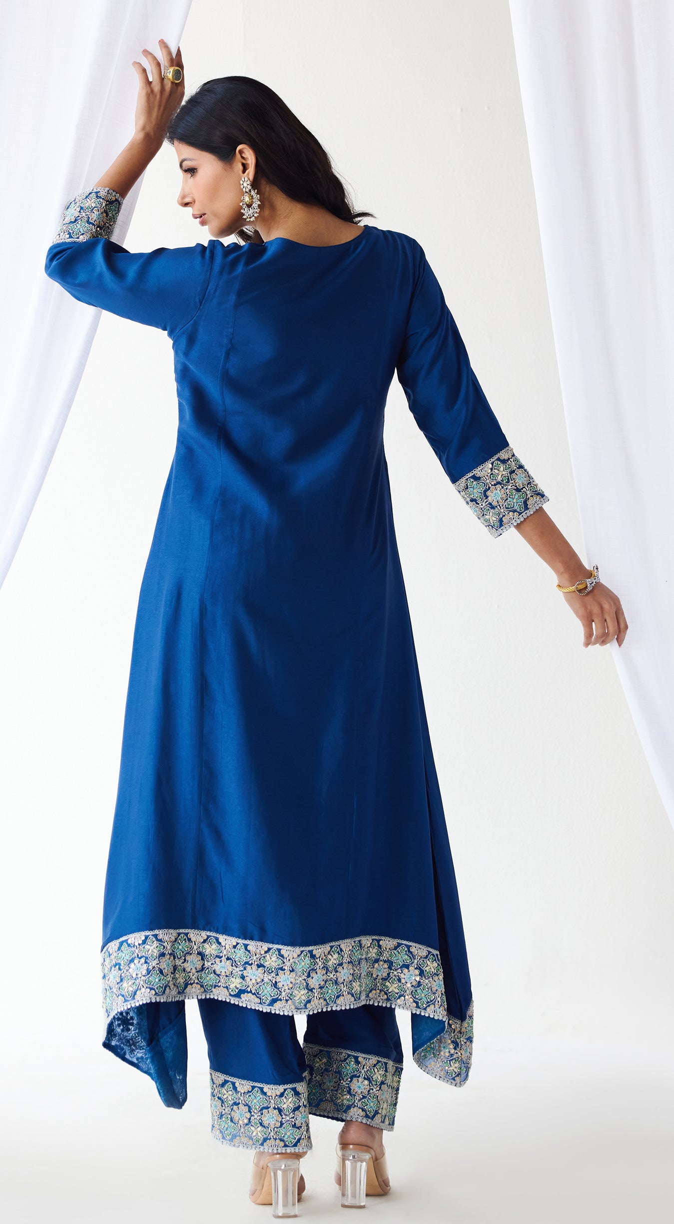 Midnight blue kurta pant and dupatta set