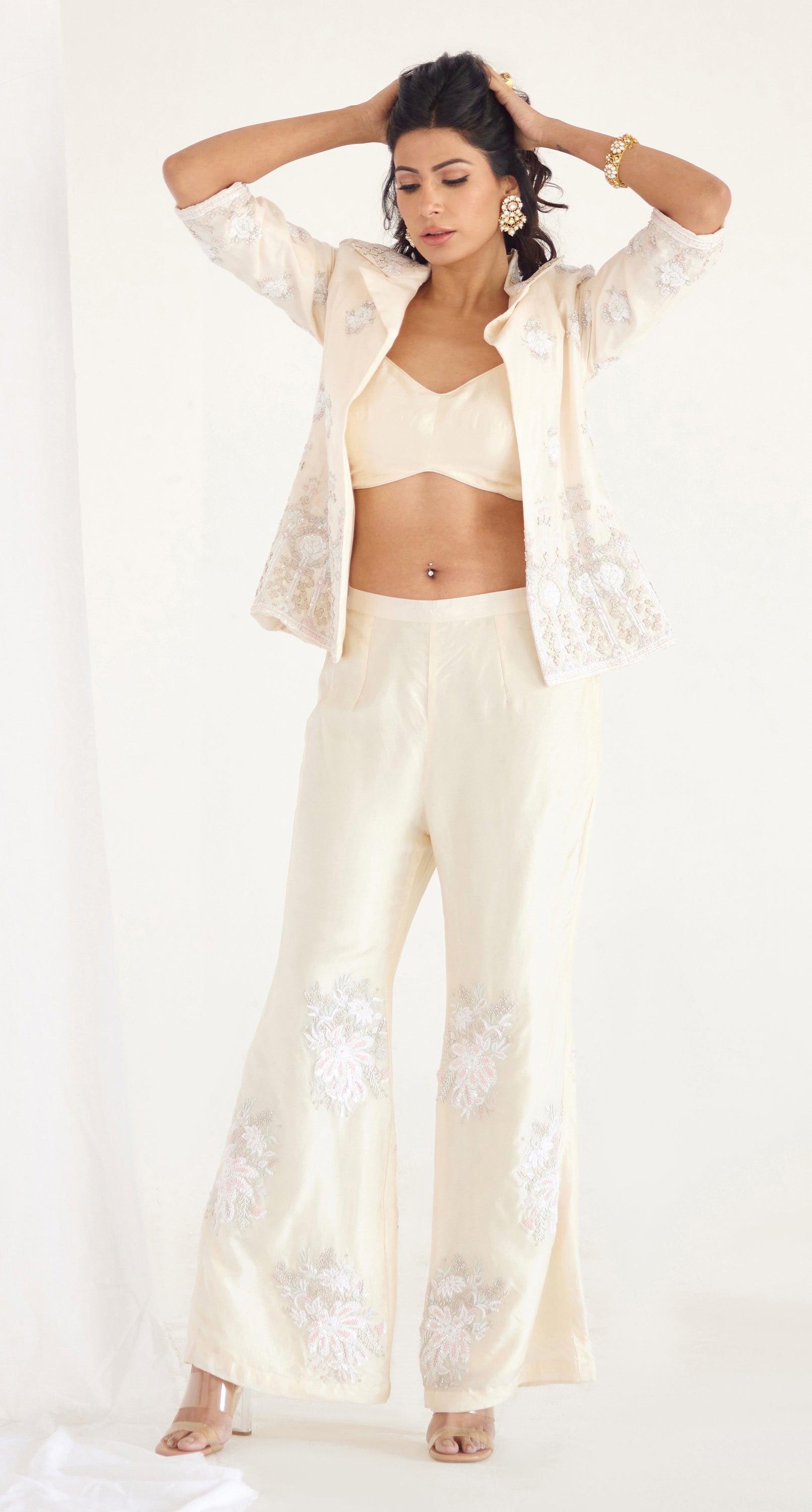 Snowdrop white blazer bustier and pants set