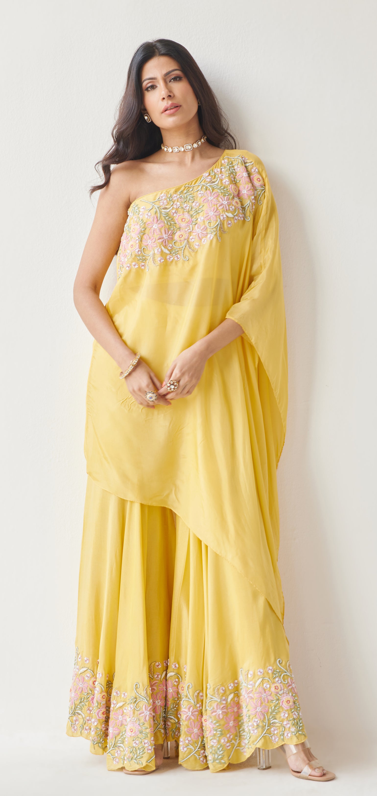 Marigold yellow one shoulder top and sharara