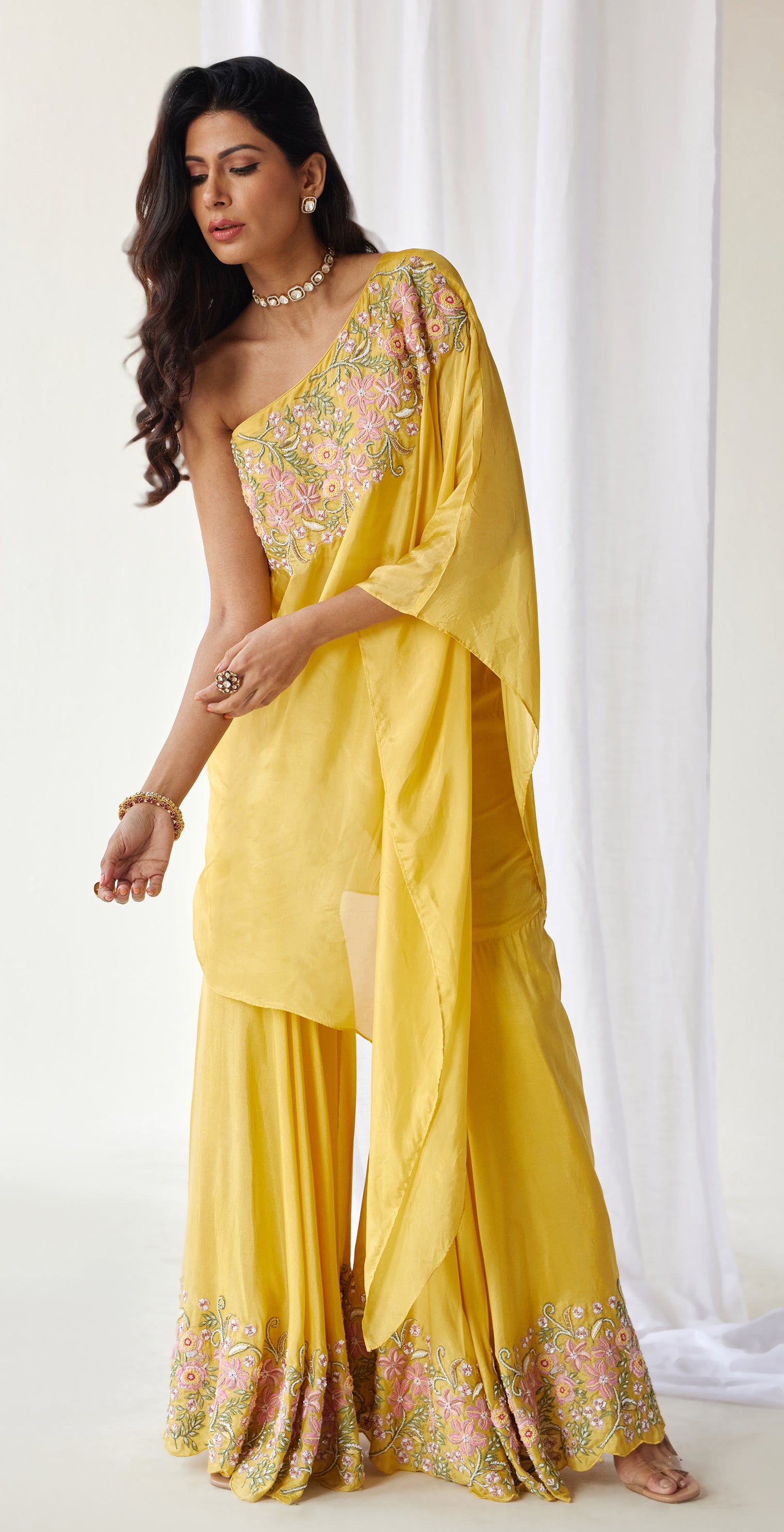 Marigold yellow one shoulder top and sharara