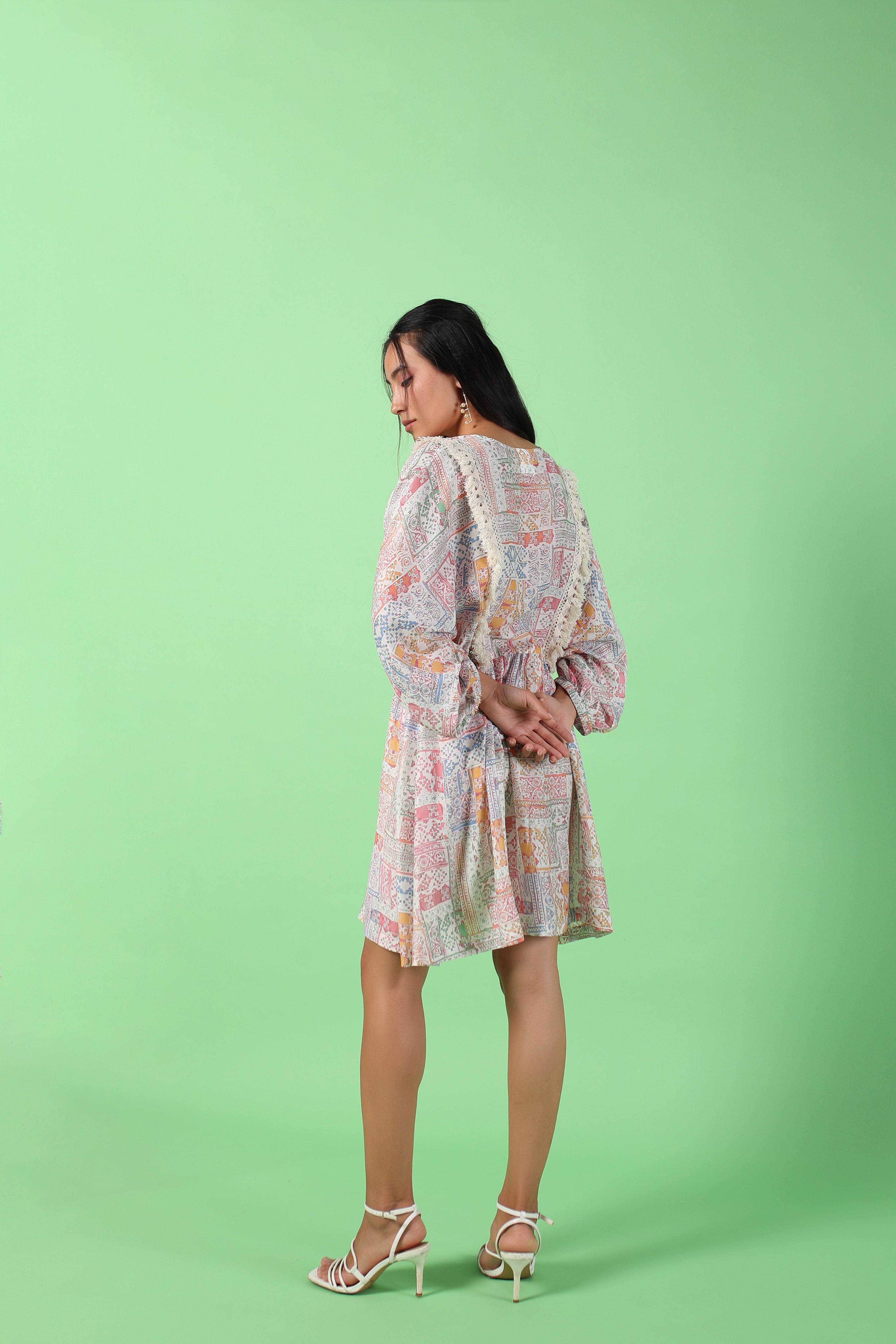 Pastel Printed Raglan Sleeves Dress