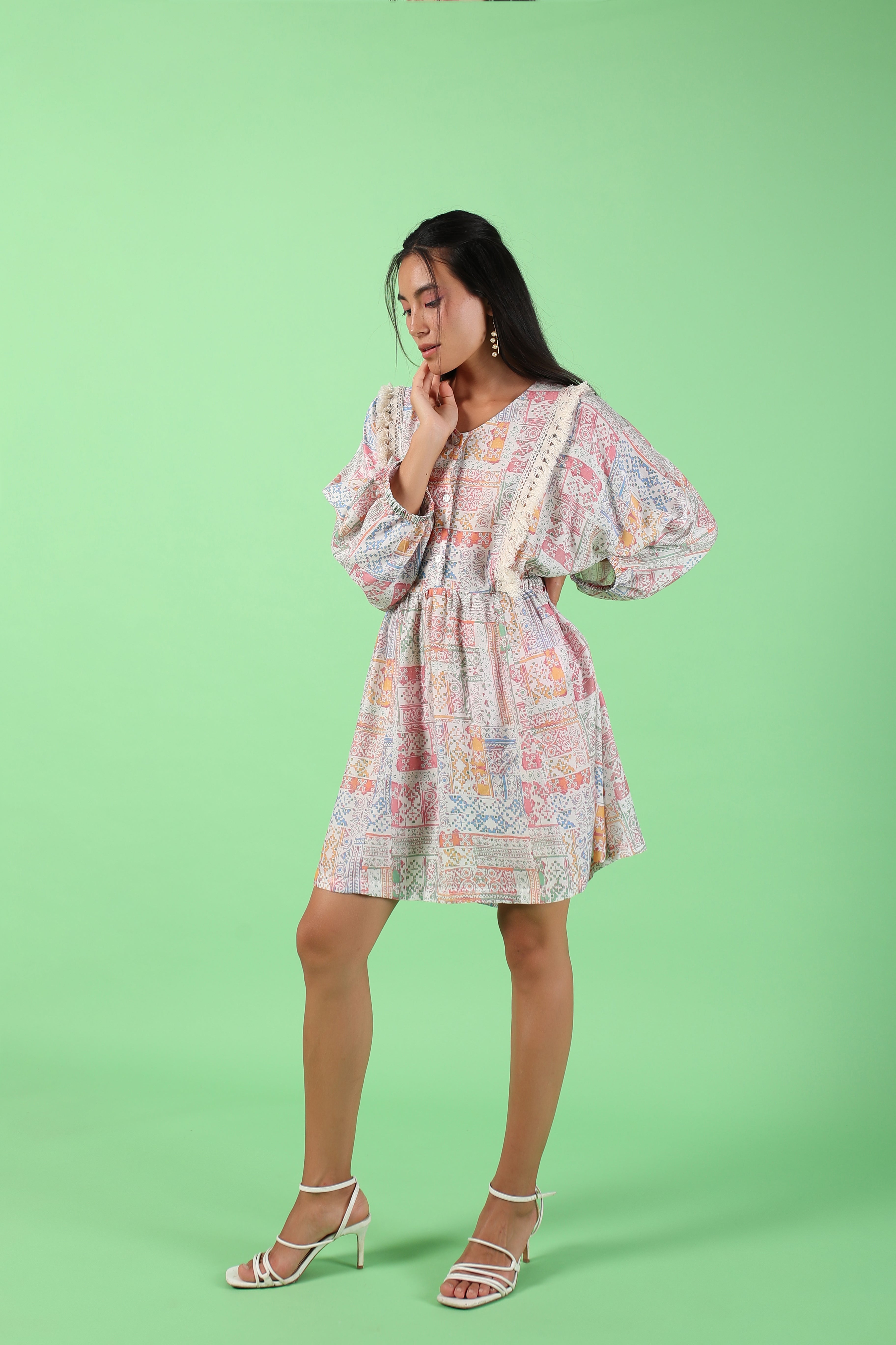 Pastel Printed Raglan Sleeves Dress