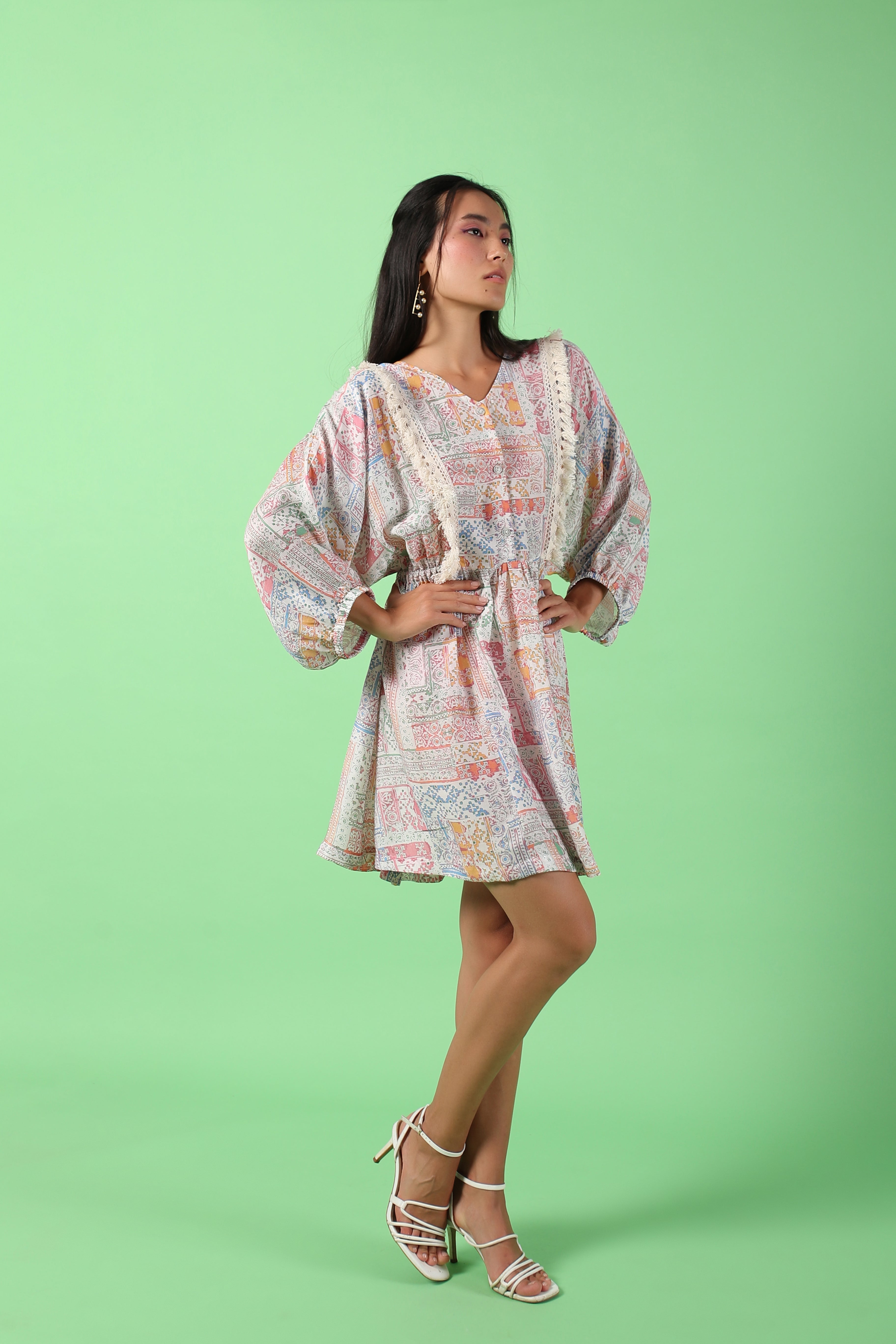 Pastel Printed Raglan Sleeves Dress