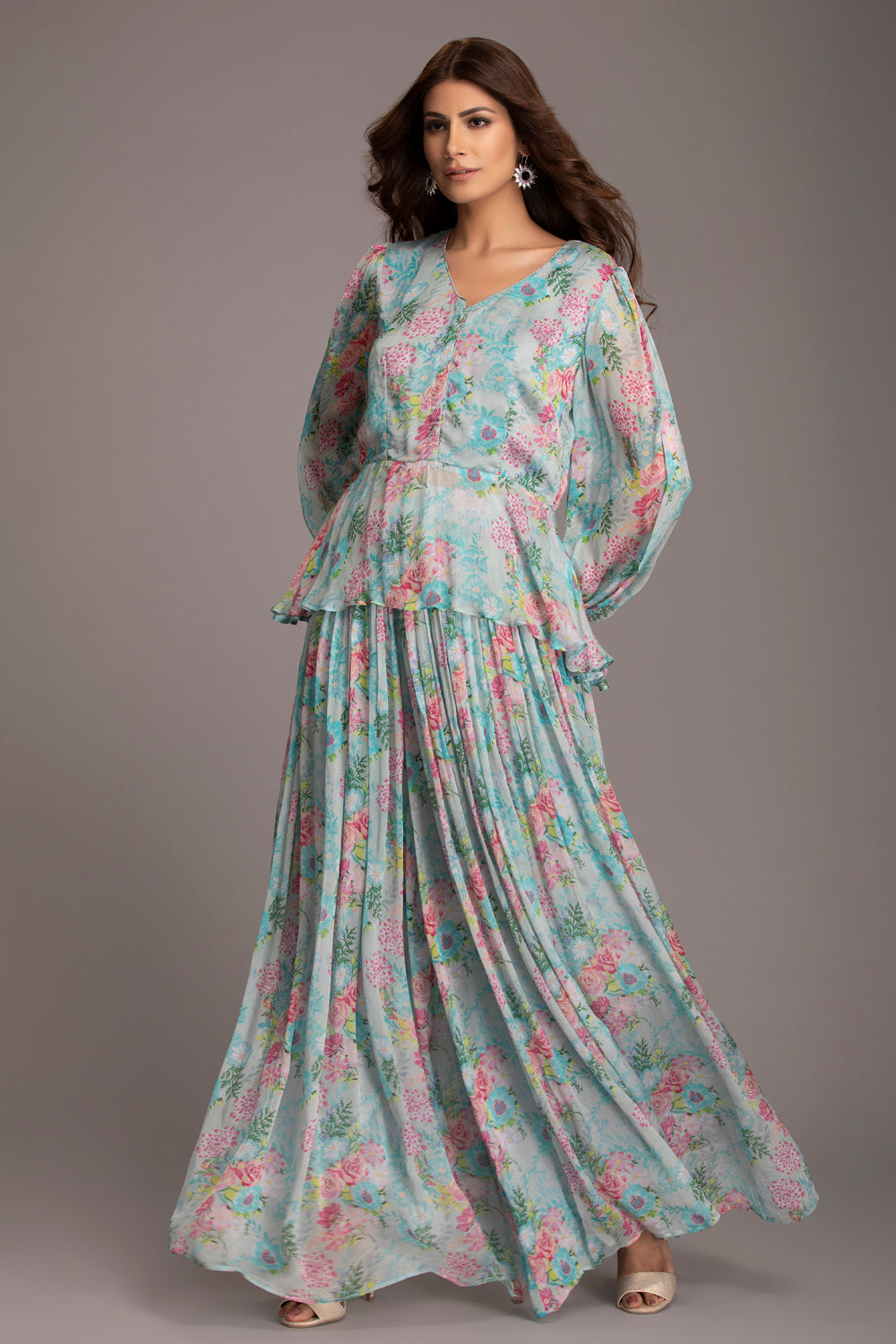 aqua peplum dress Marsoni by Colors MV1397 - Long Jacquard Mermaid Dress