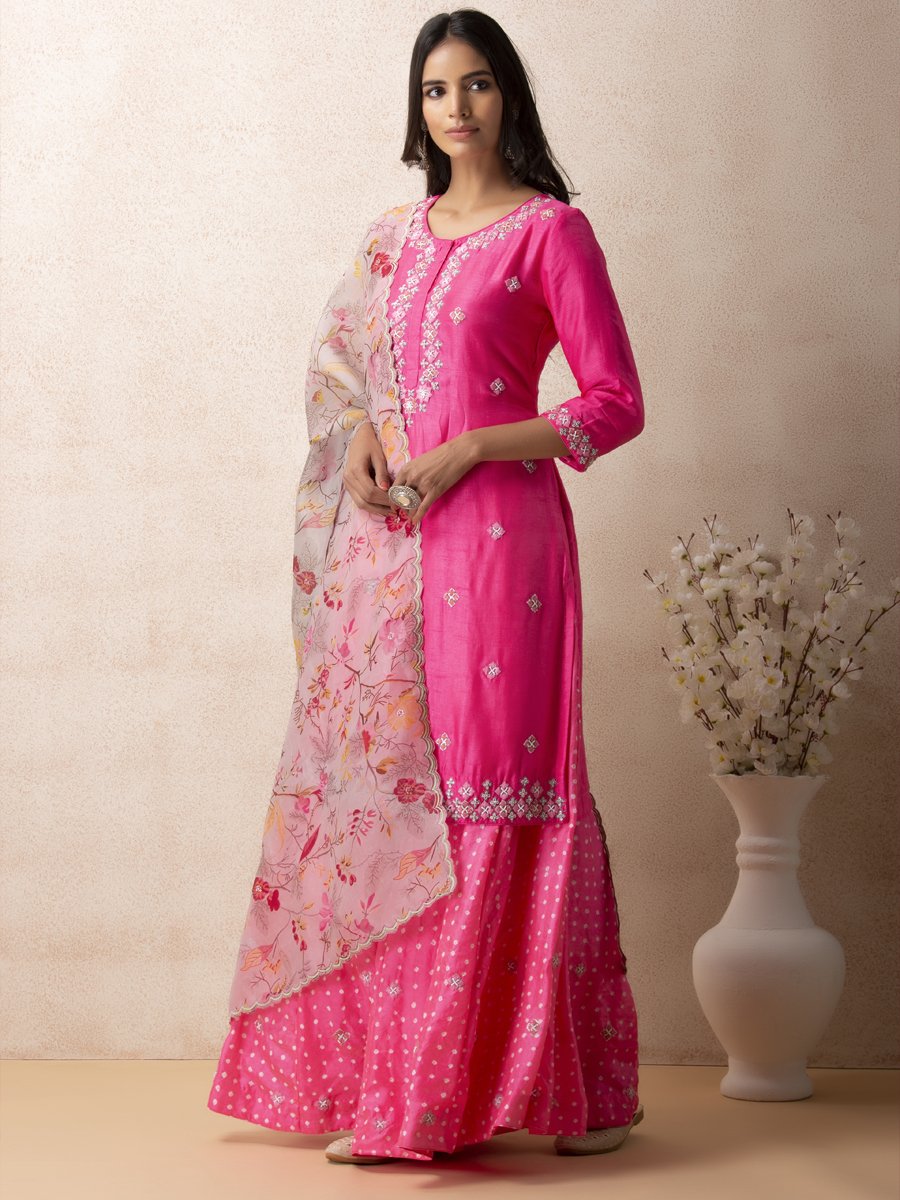 Pink sharara bandhani set