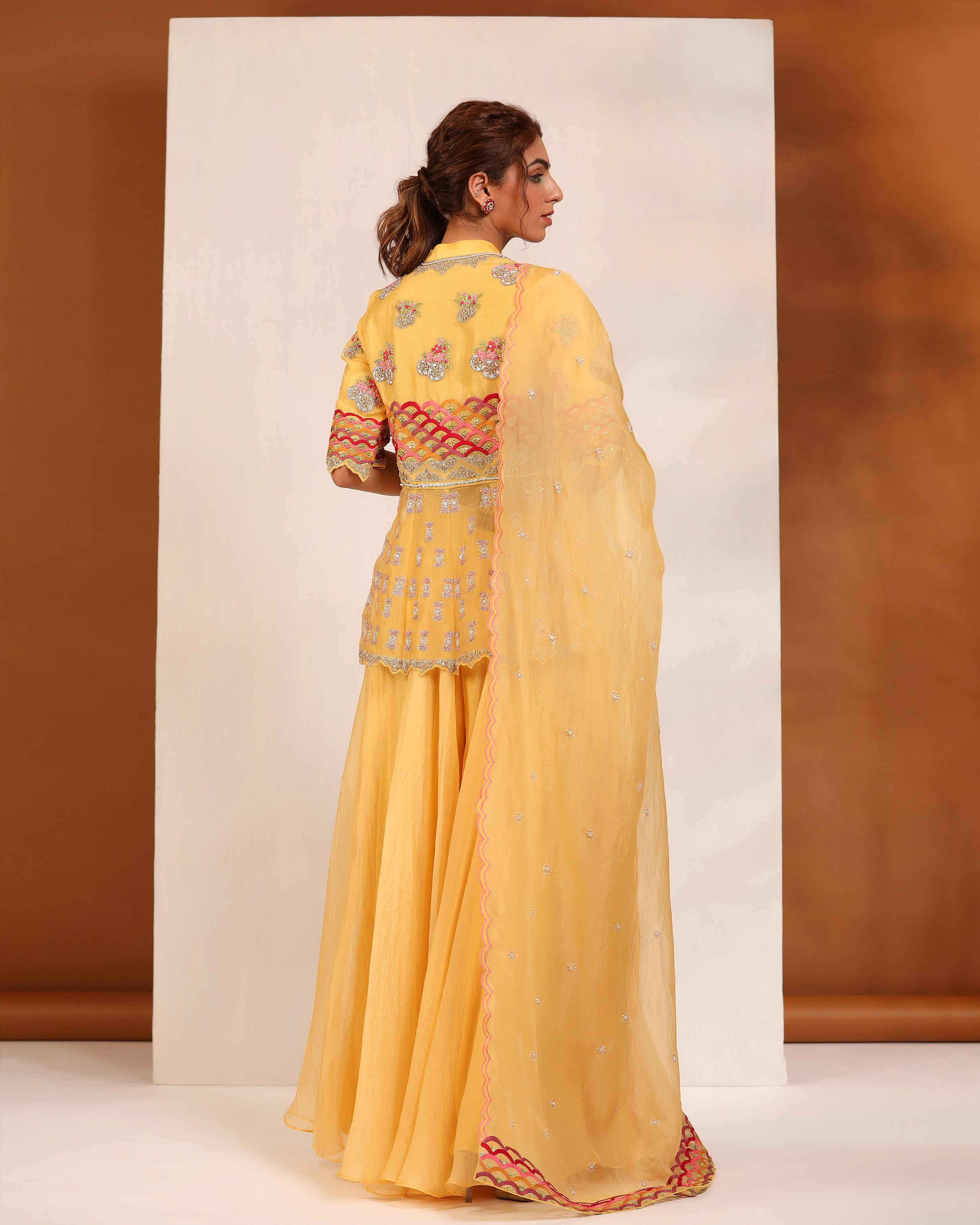 Yellow Zardozi heavy embroidered Peplum top