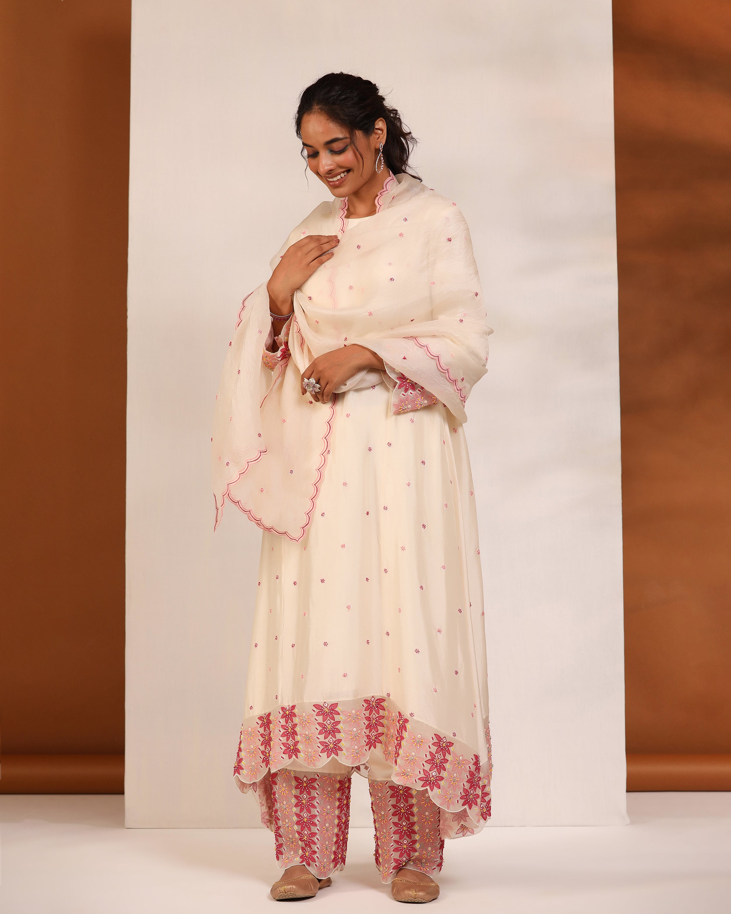 Off white applique work suit