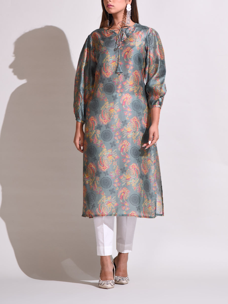 Green Handcrafted Silk Kurti
