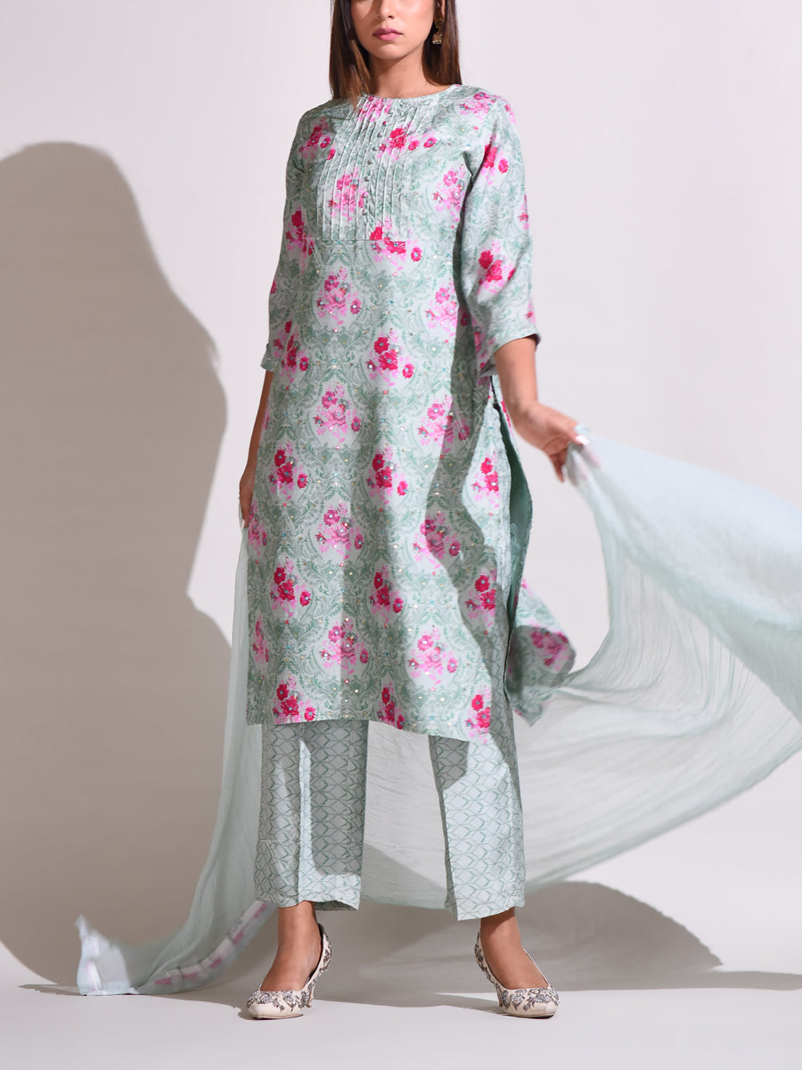 Aqua Blue Vasansi Silk Suit Set