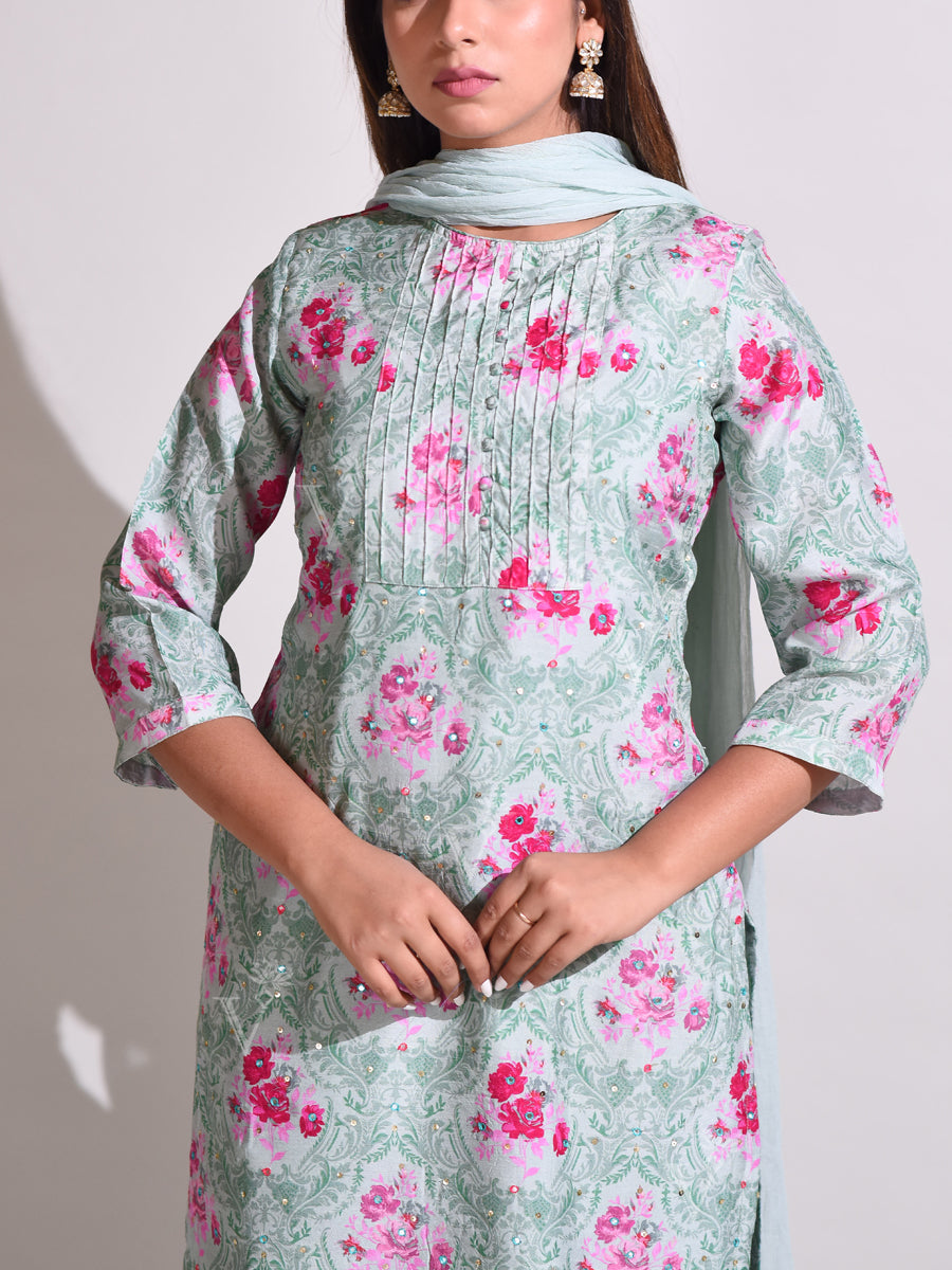 Aqua Blue Vasansi Silk Suit Set