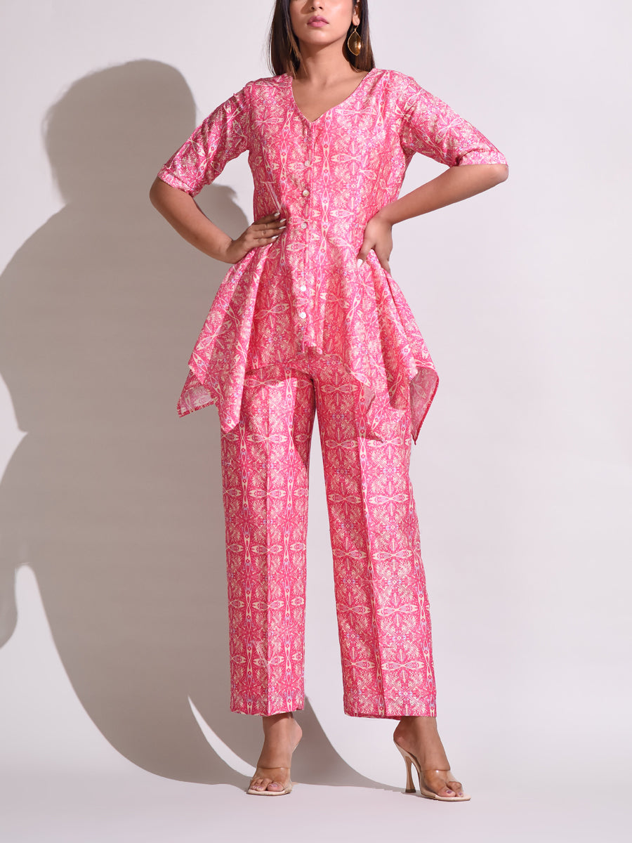 Pink Chanderi Silk Pant Set