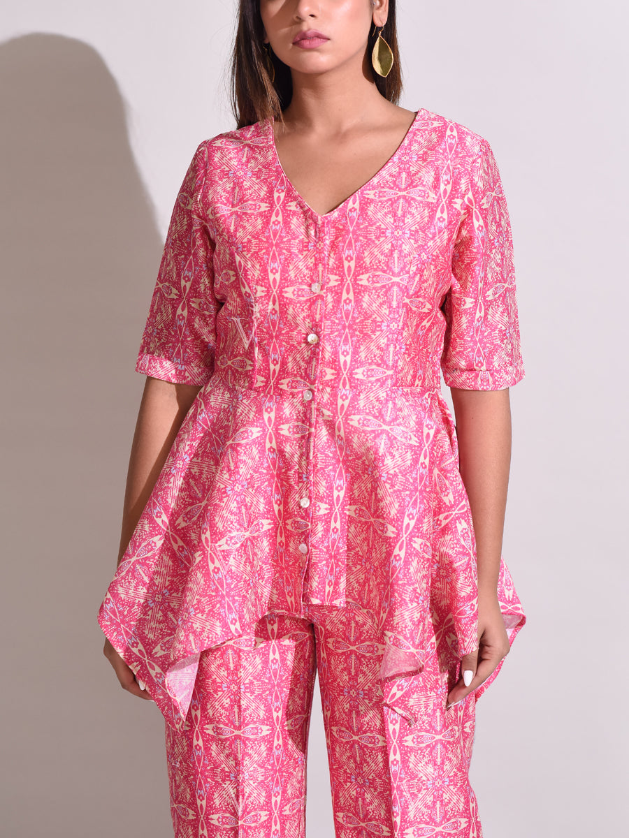 Pink Chanderi Silk Pant Set