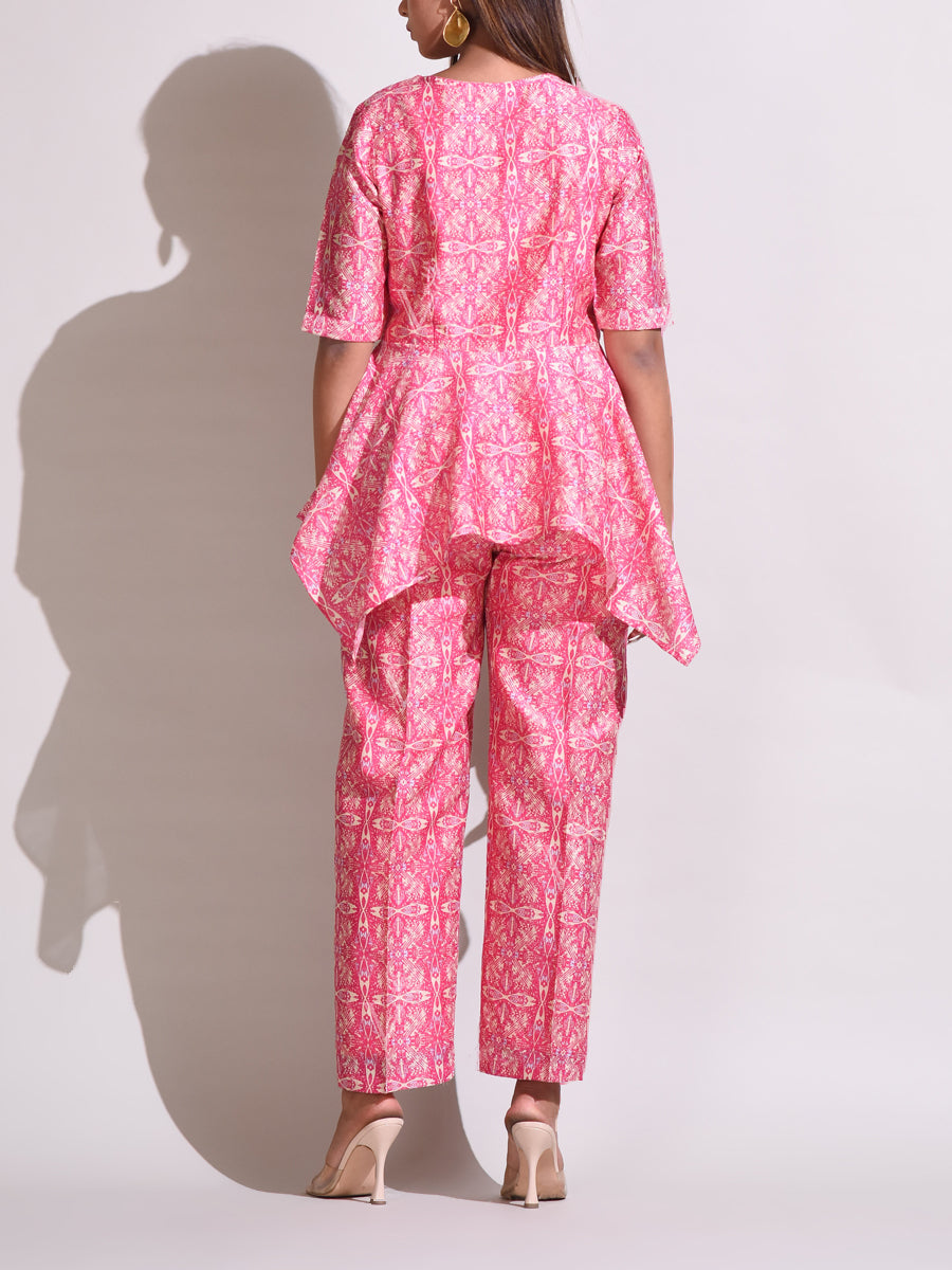 Pink Chanderi Silk Pant Set