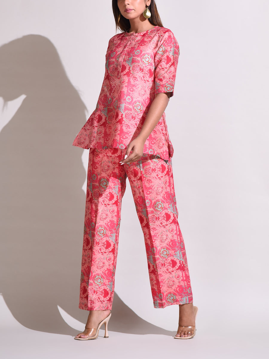 Peach & Pink Chanderi Silk Pant Set