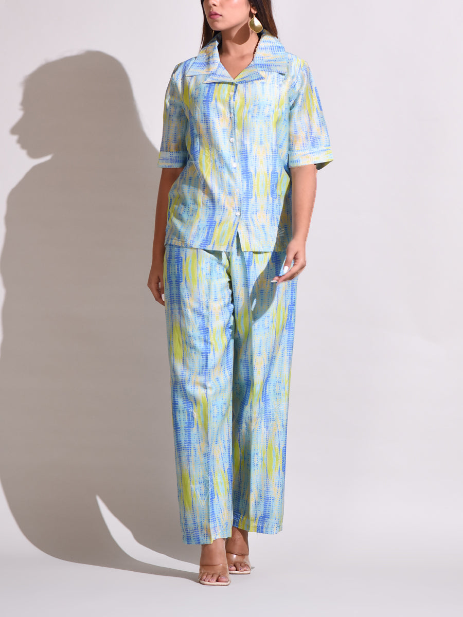 Light Blue Chanderi Silk Pant Set