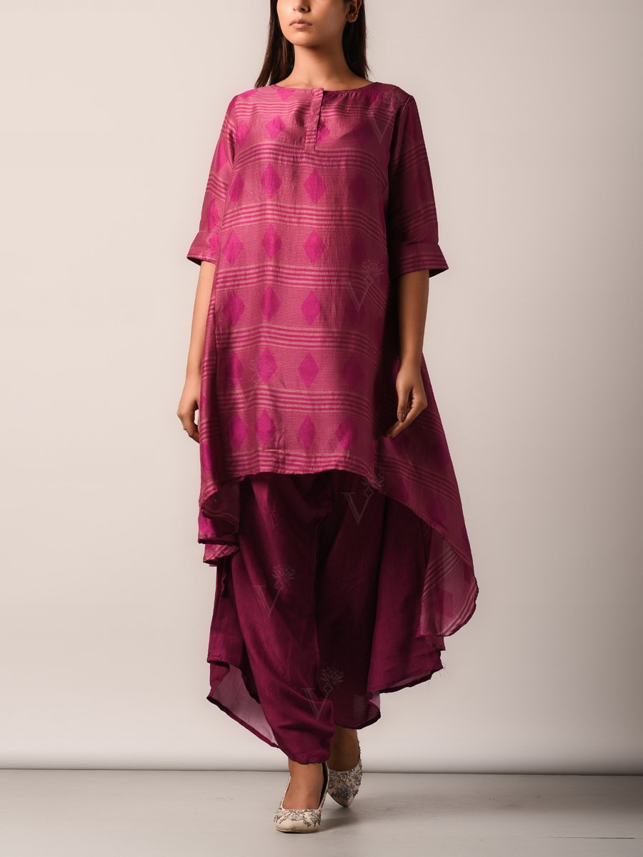 Kurta set, Kurta, Asymmetric, Silk, Printed, Silk pant set, Geometrical, Light weight