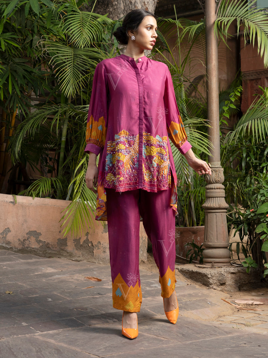 Wine Vasansi Silk Co-ord Set
