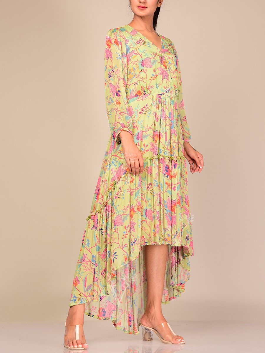 Mint Green Floral Asymmetric Dress