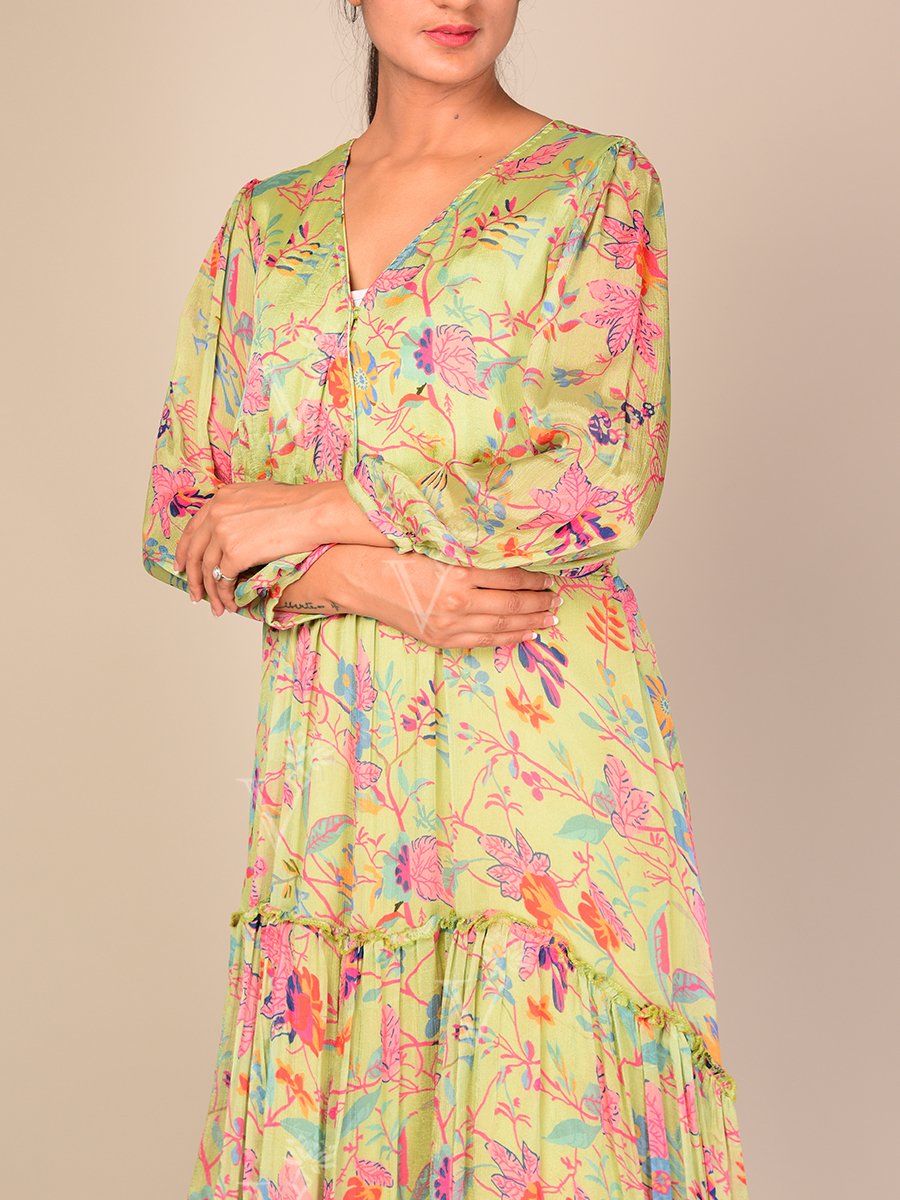 Mint Green Floral Asymmetric Dress
