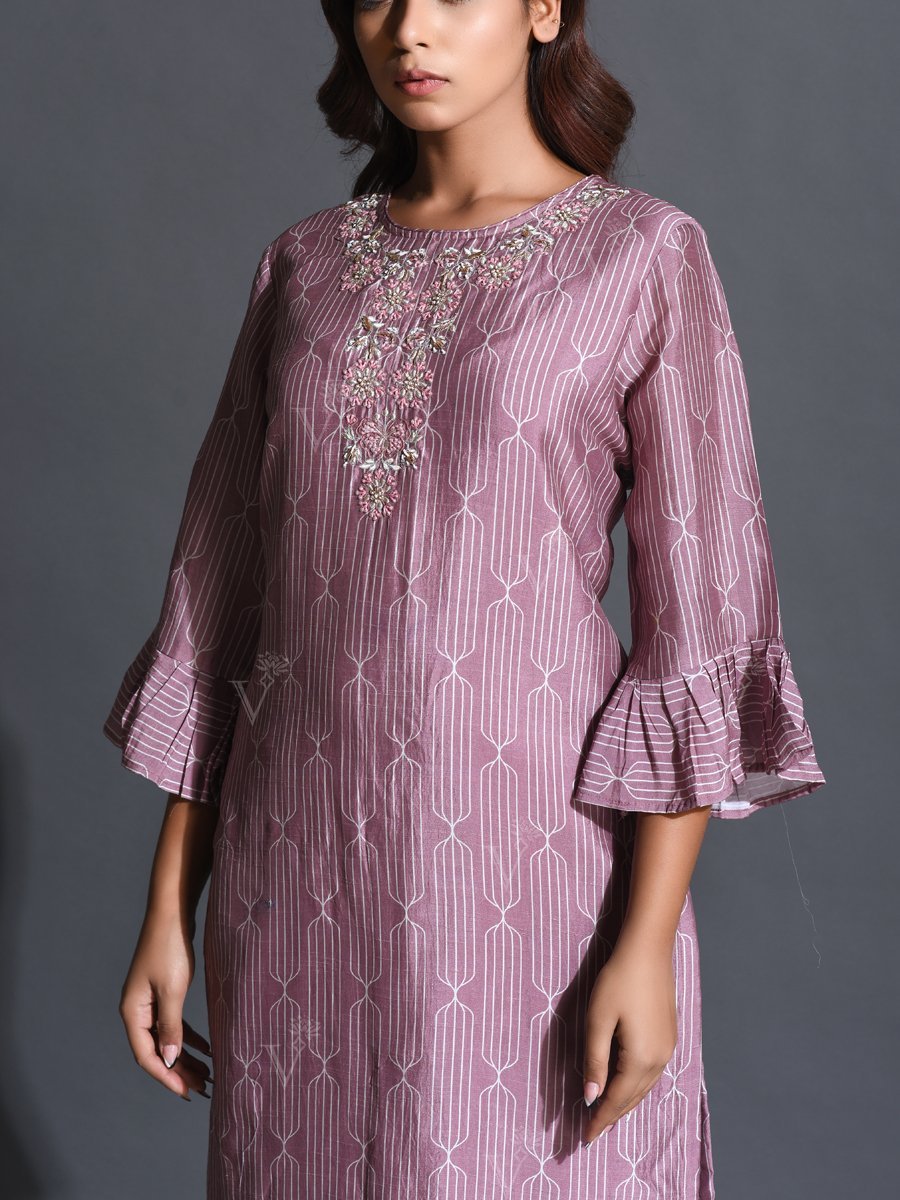 Lavander Printed Silk Suit Set