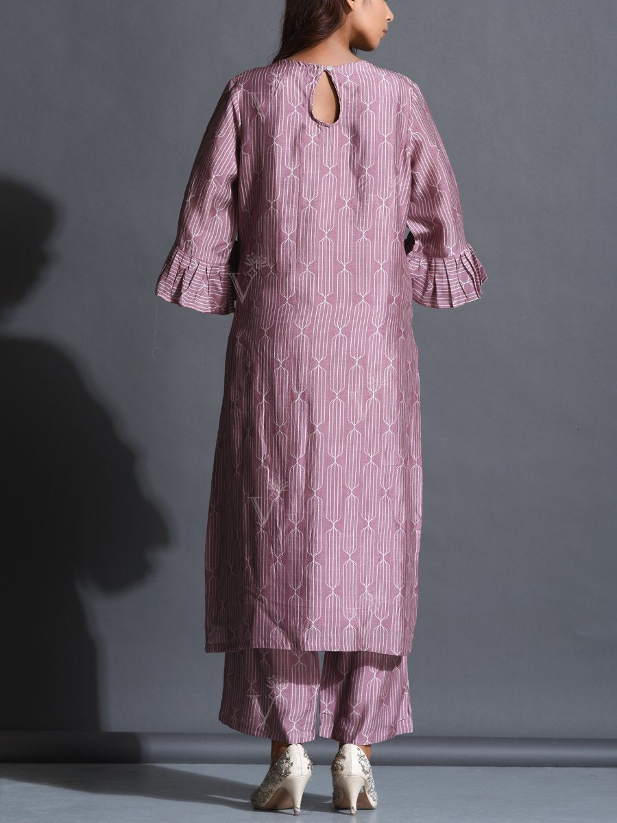 Lavander Printed Silk Suit Set