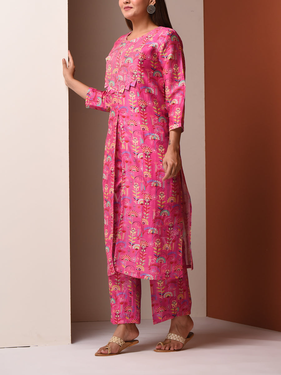 Pink Chanderi Kurta and Pant Set