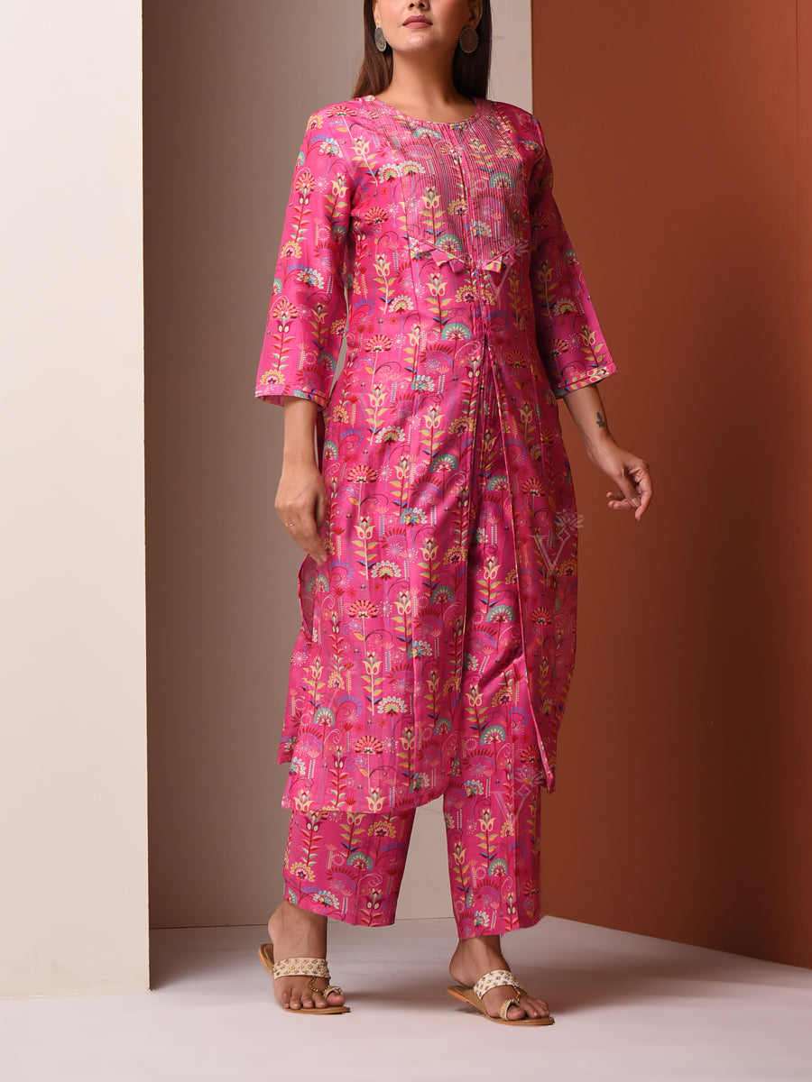 Pink Chanderi Kurta and Pant Set