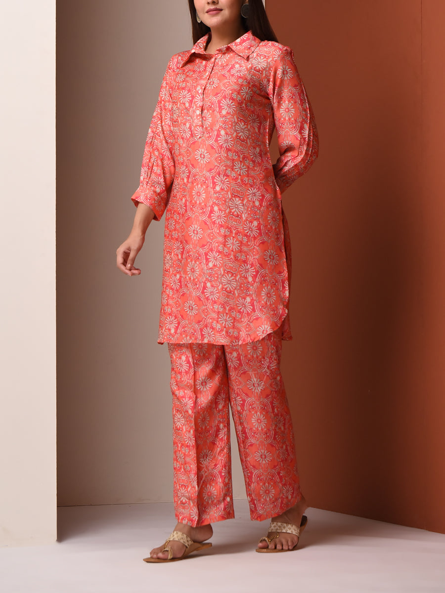 Peach Vasansi Silk Pant Set