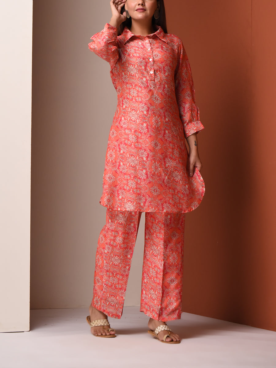 Peach Vasansi Silk Pant Set
