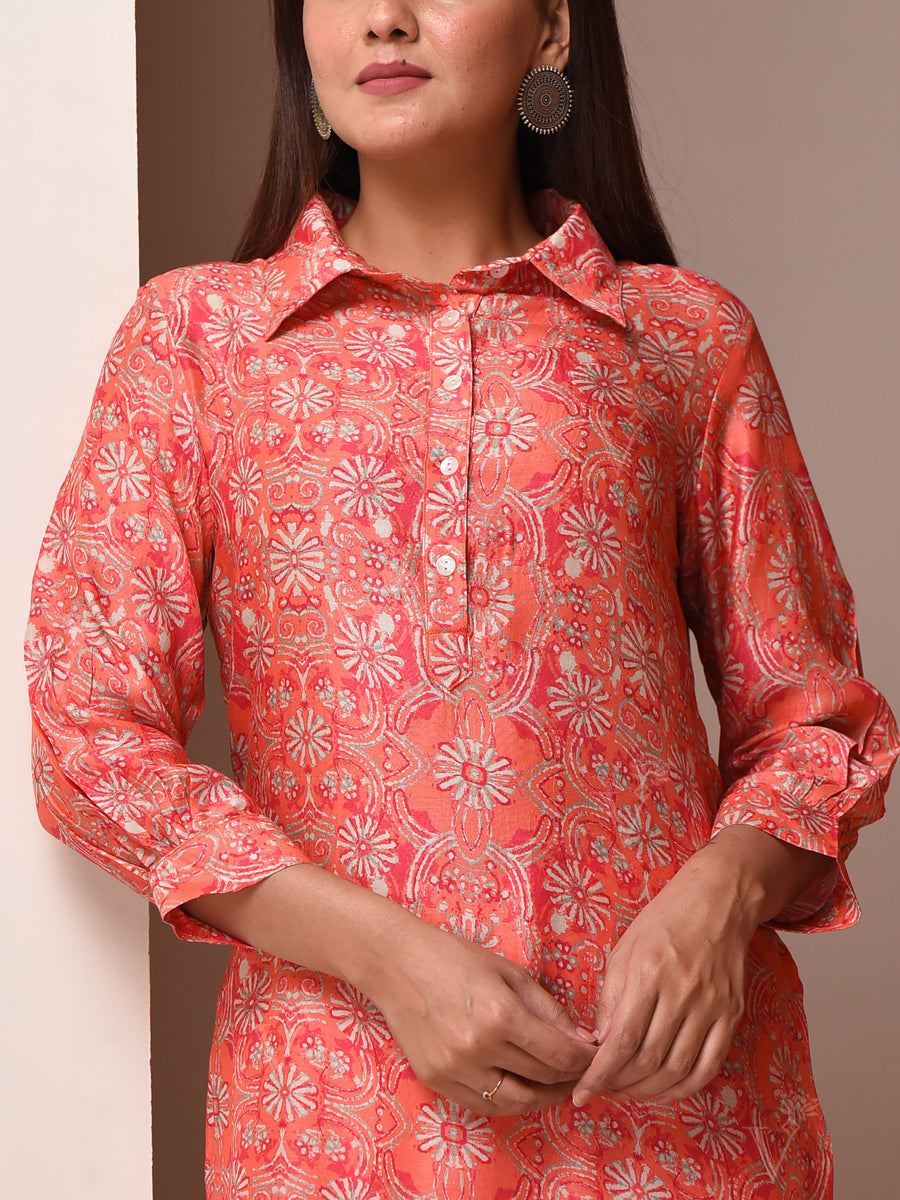 Peach Vasansi Silk Pant Set