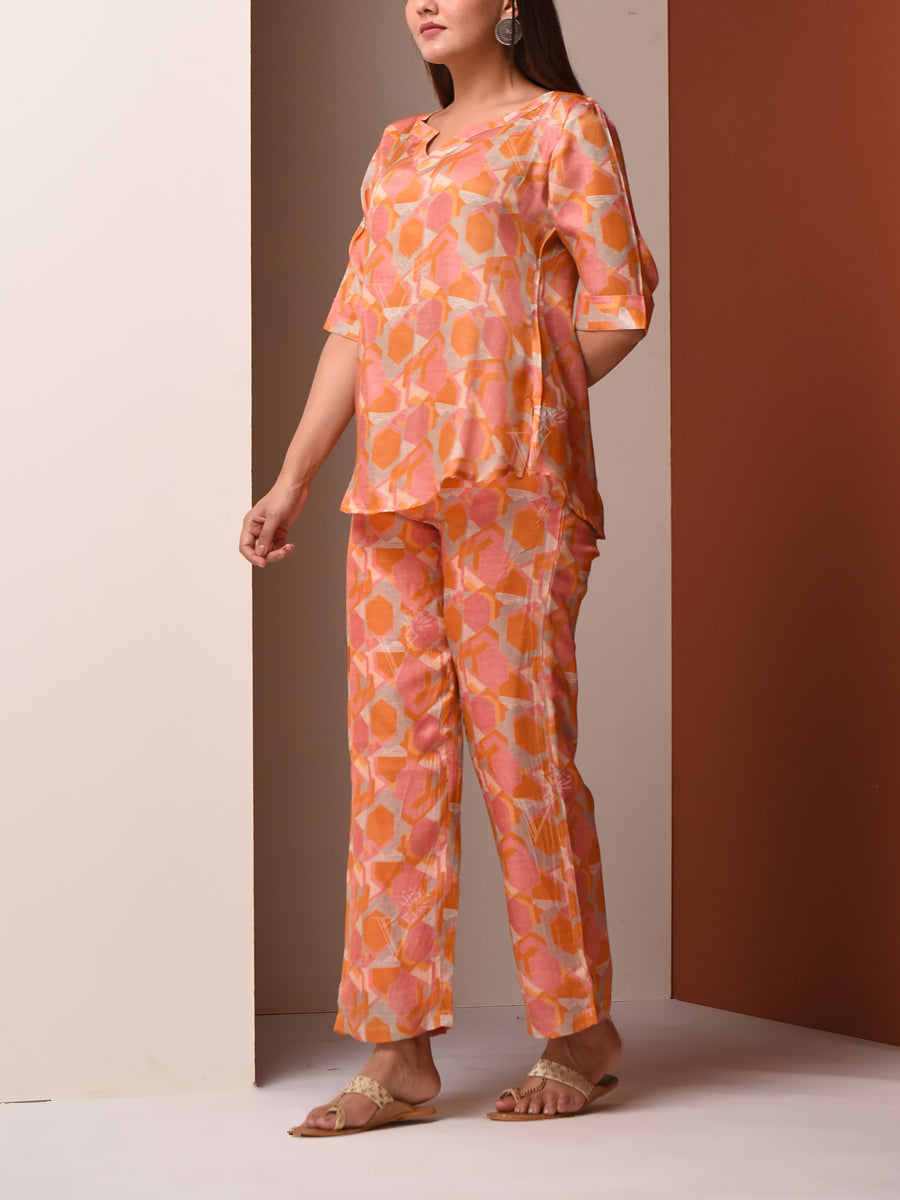 Peach Vasansi Silk Pant Set