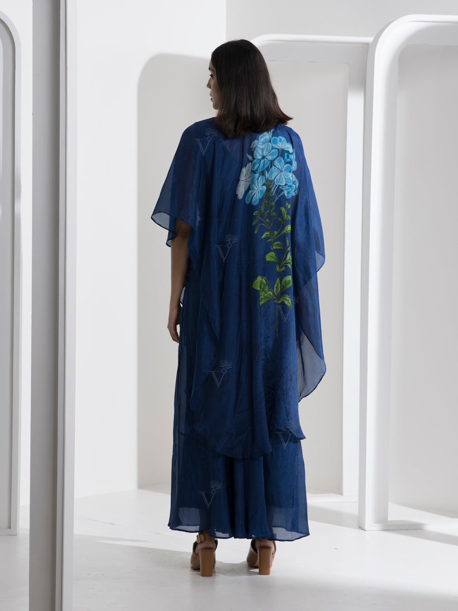 Indigo Blue Silk Palazzo Cape Set