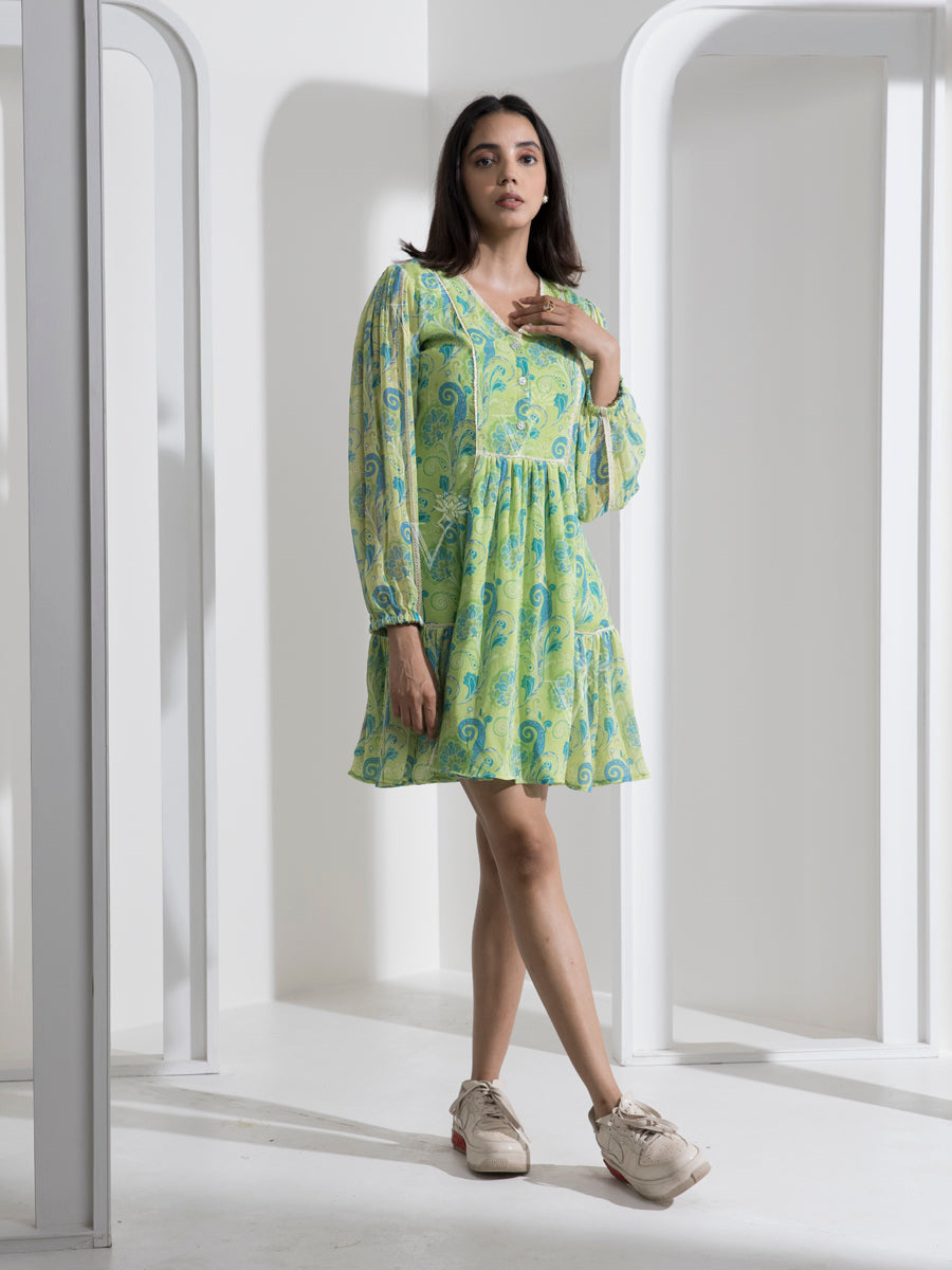 Abstract Print Knee Length Dress