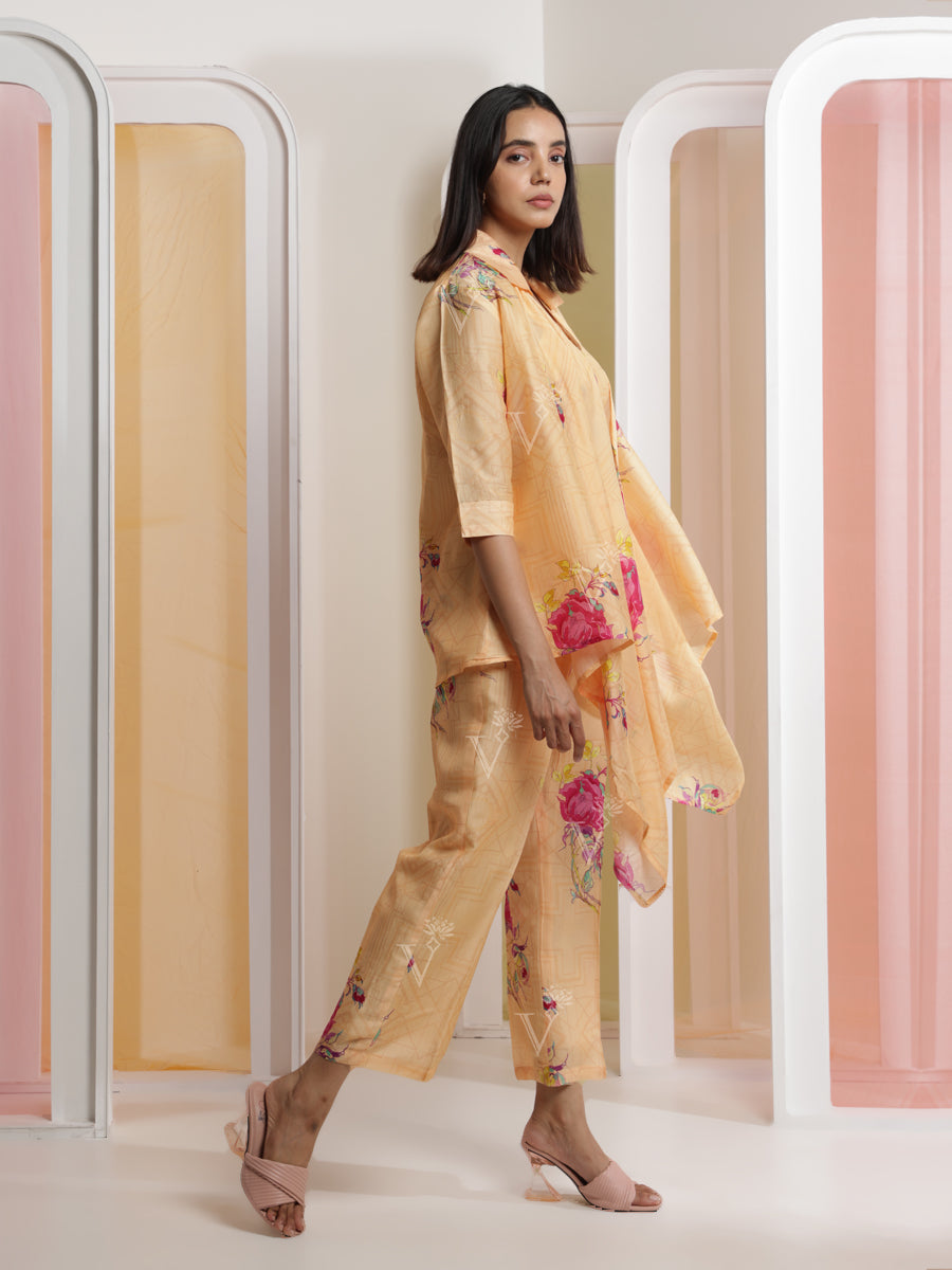 Peach Silk Crop top and Pant Set