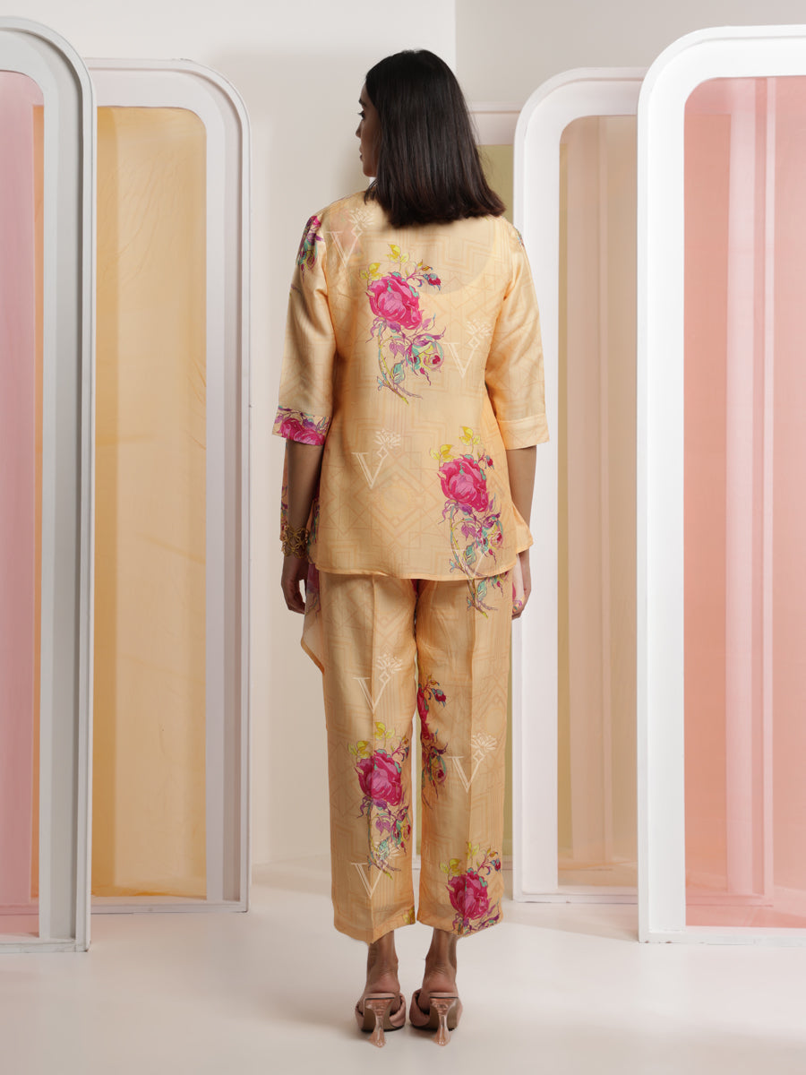 Peach Silk Crop top and Pant Set