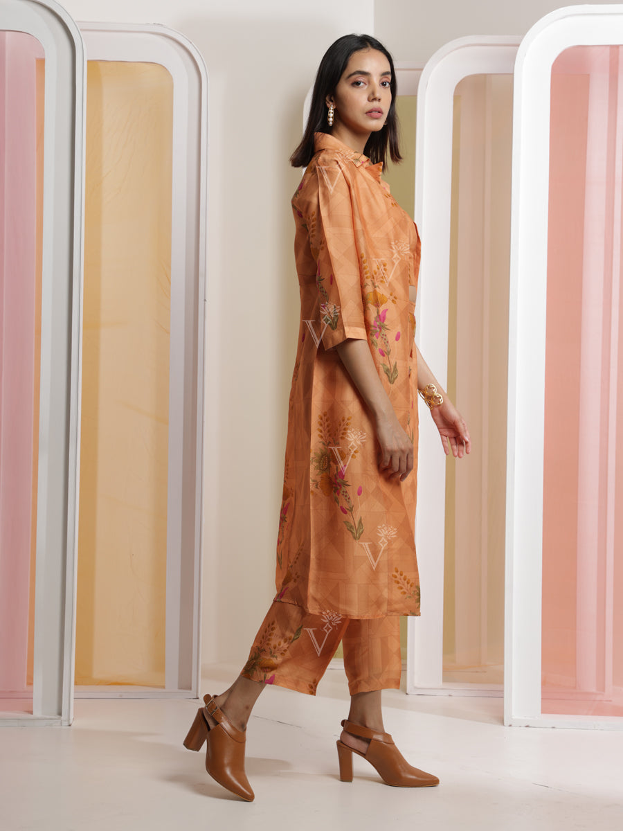 Brown Silk Crop Top and Pant Set