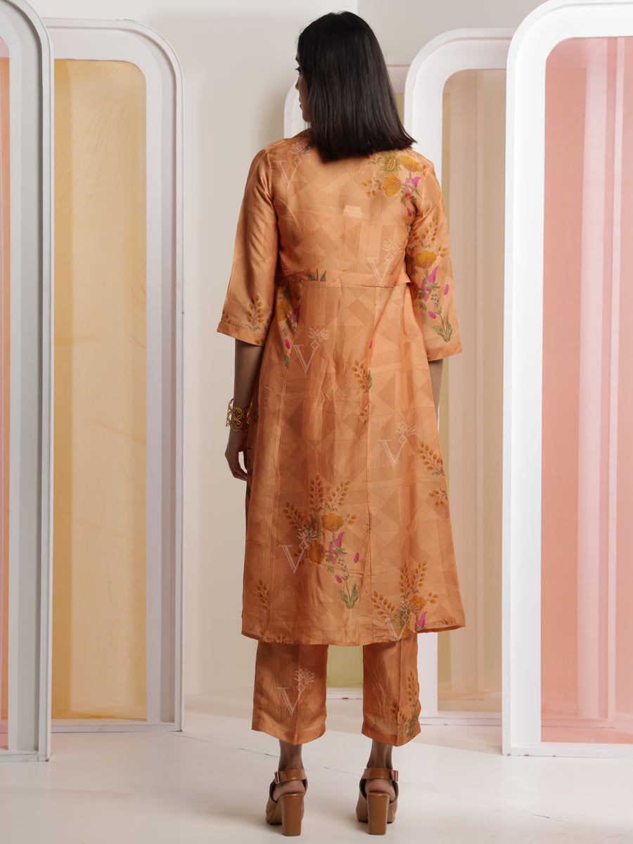 Brown Silk Crop Top and Pant Set