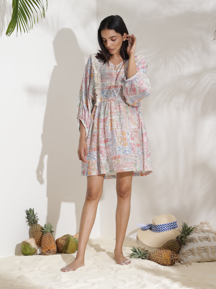 Pastel Printed Raglan Sleeves Dress