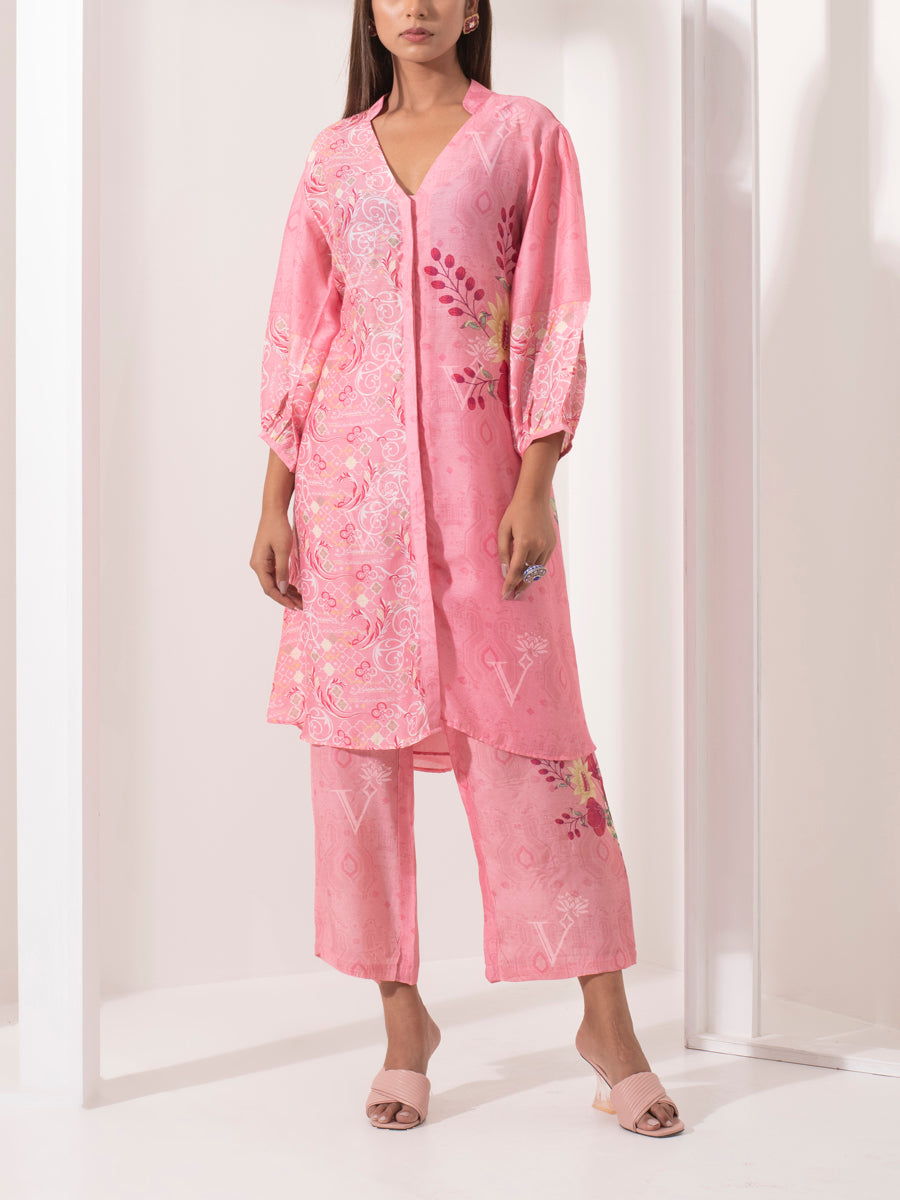 Rose Pink Silk Pant Set