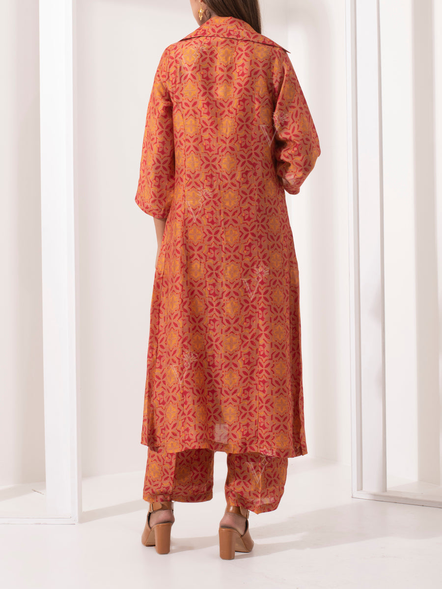 Orange Silk Jacket with bustier Pant Set