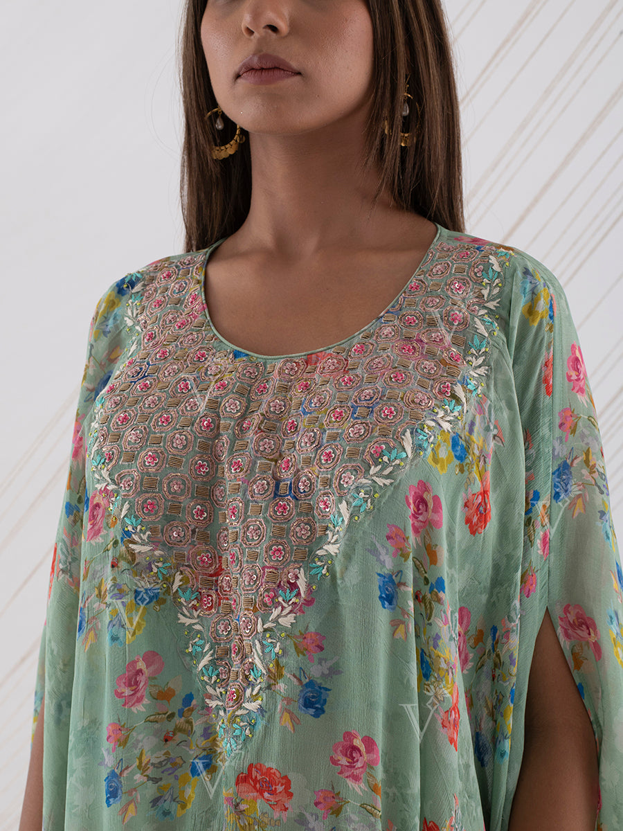 Sage Green Floral Cape Sharara Set