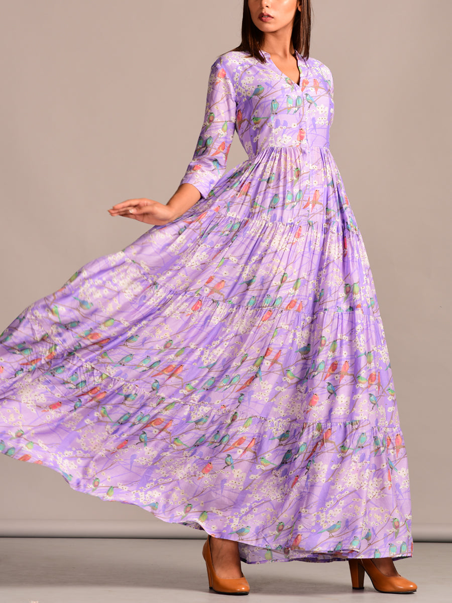 Printed Long Mauve Dress Printed Long Mauve Dress