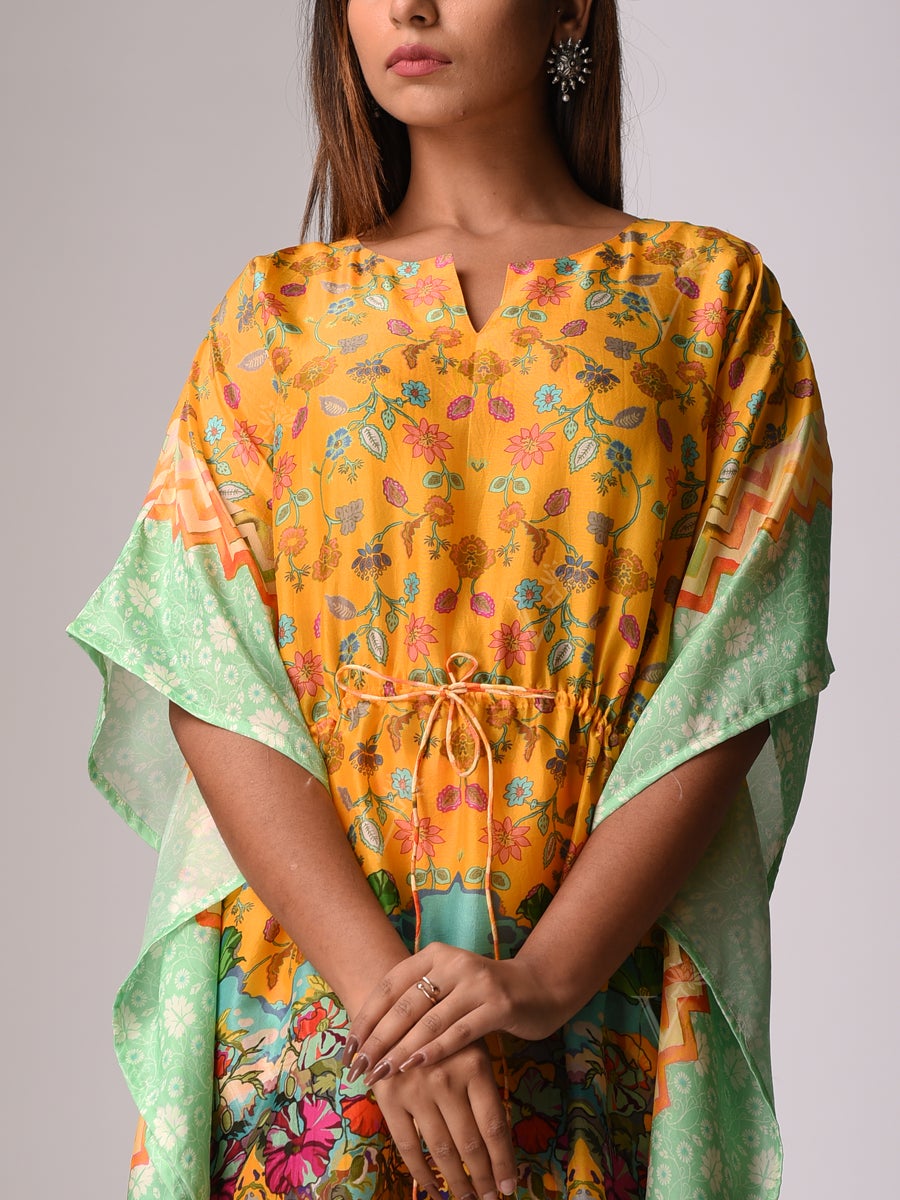 Mustard Bemberg Silk Kaftan Set